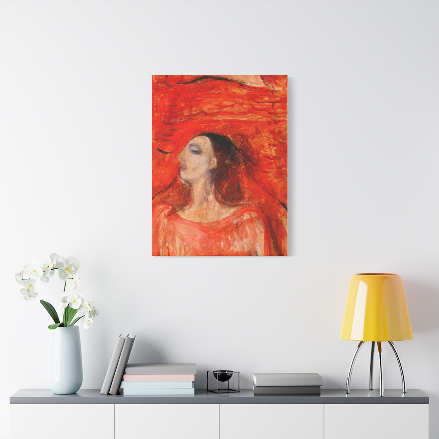 Woman's Head against a Red Background by Edvard Munch Matte Canvas Wall Art