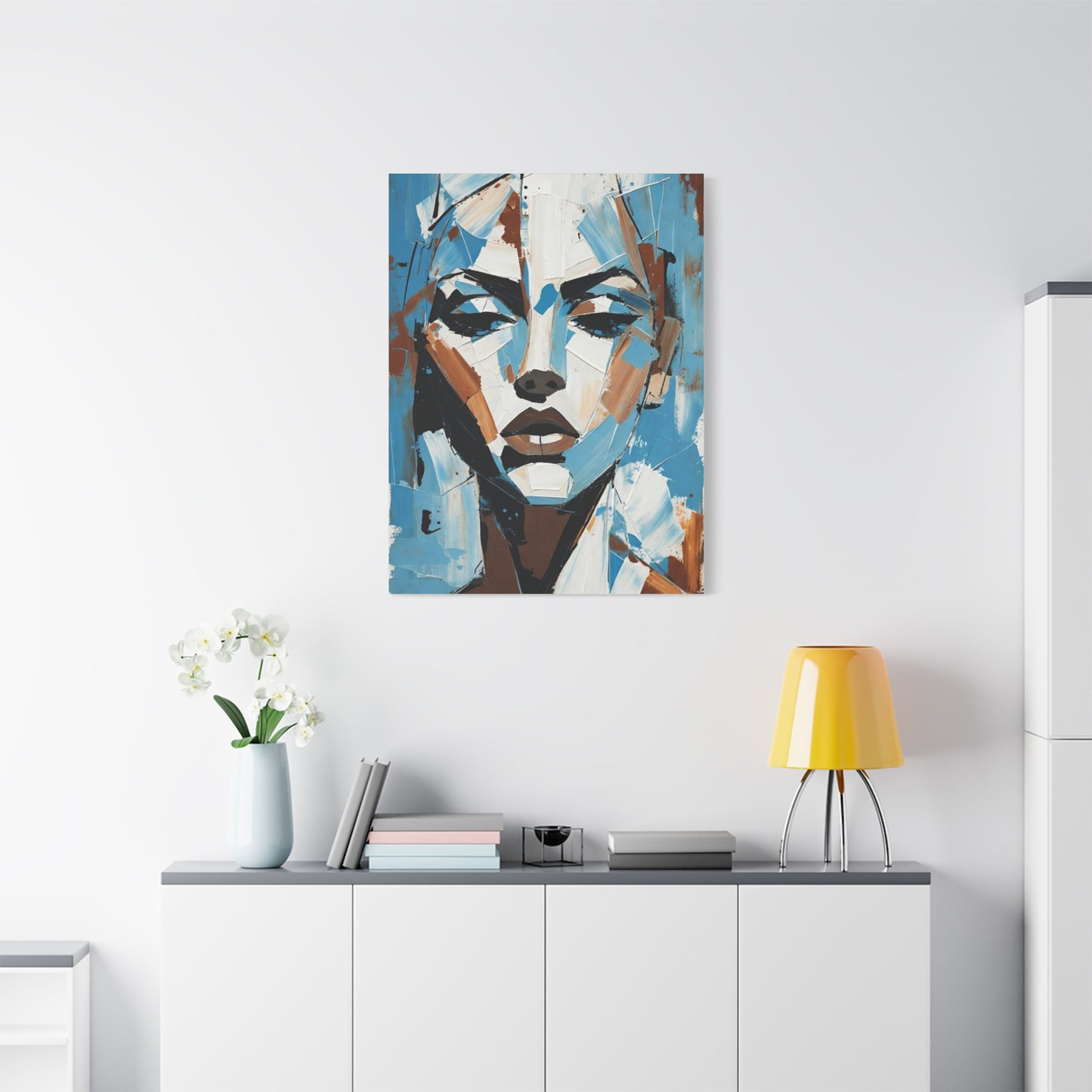 Abstract Blue Portrait Canvas Print — Modern Stretched Matte Wall Art