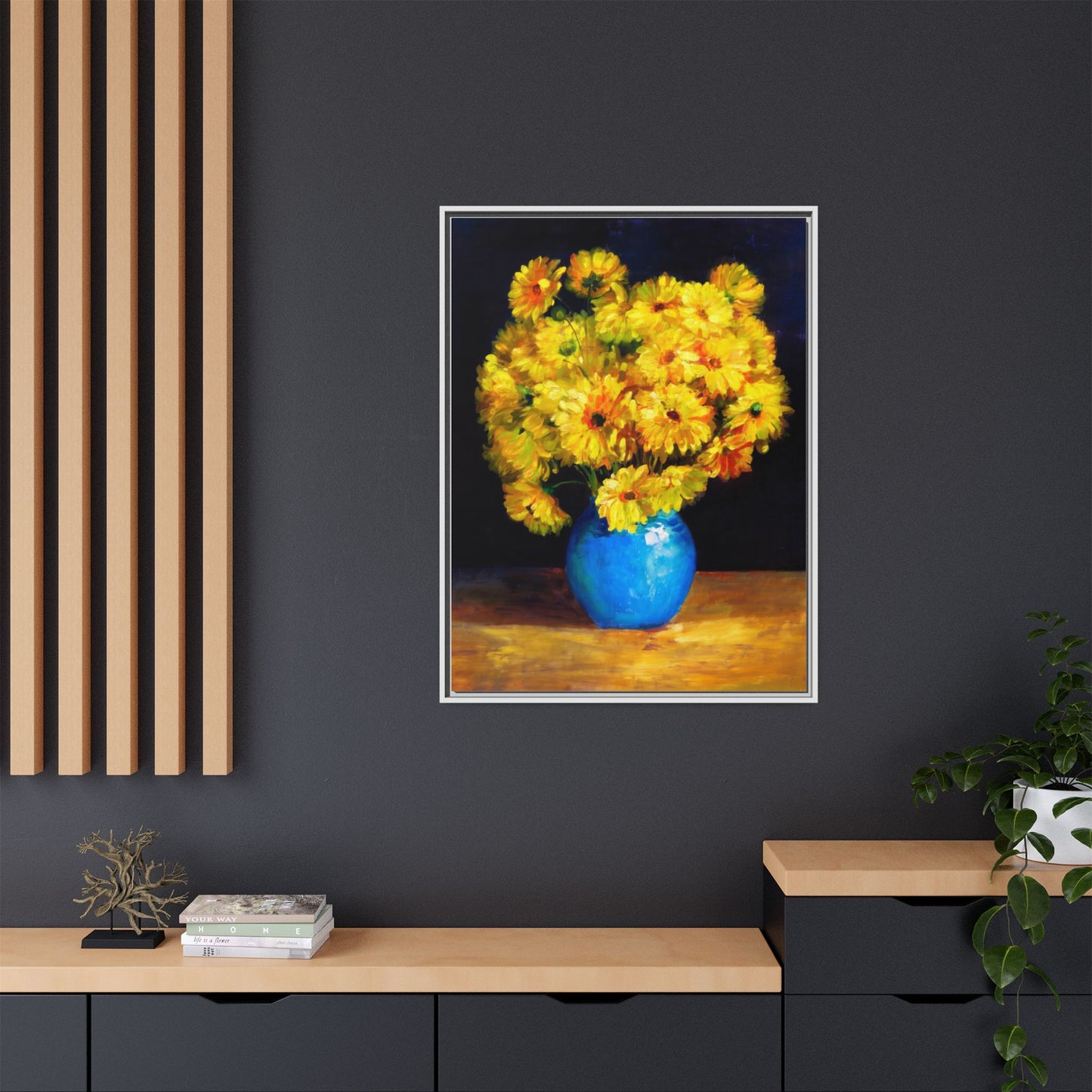 Yellow Daisy Bouquet Matte Canvas Framed Wall Art
