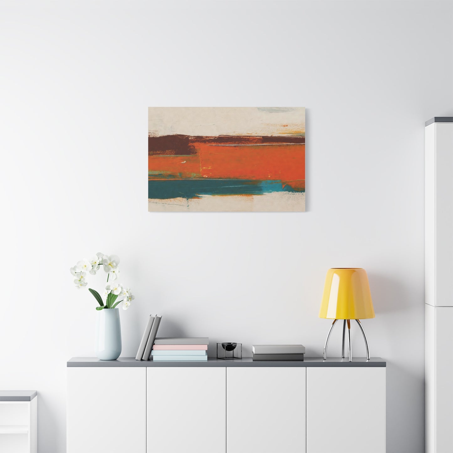 Abstract Orange & Teal Matte Canvas Wall Art — Stretched 1.25"