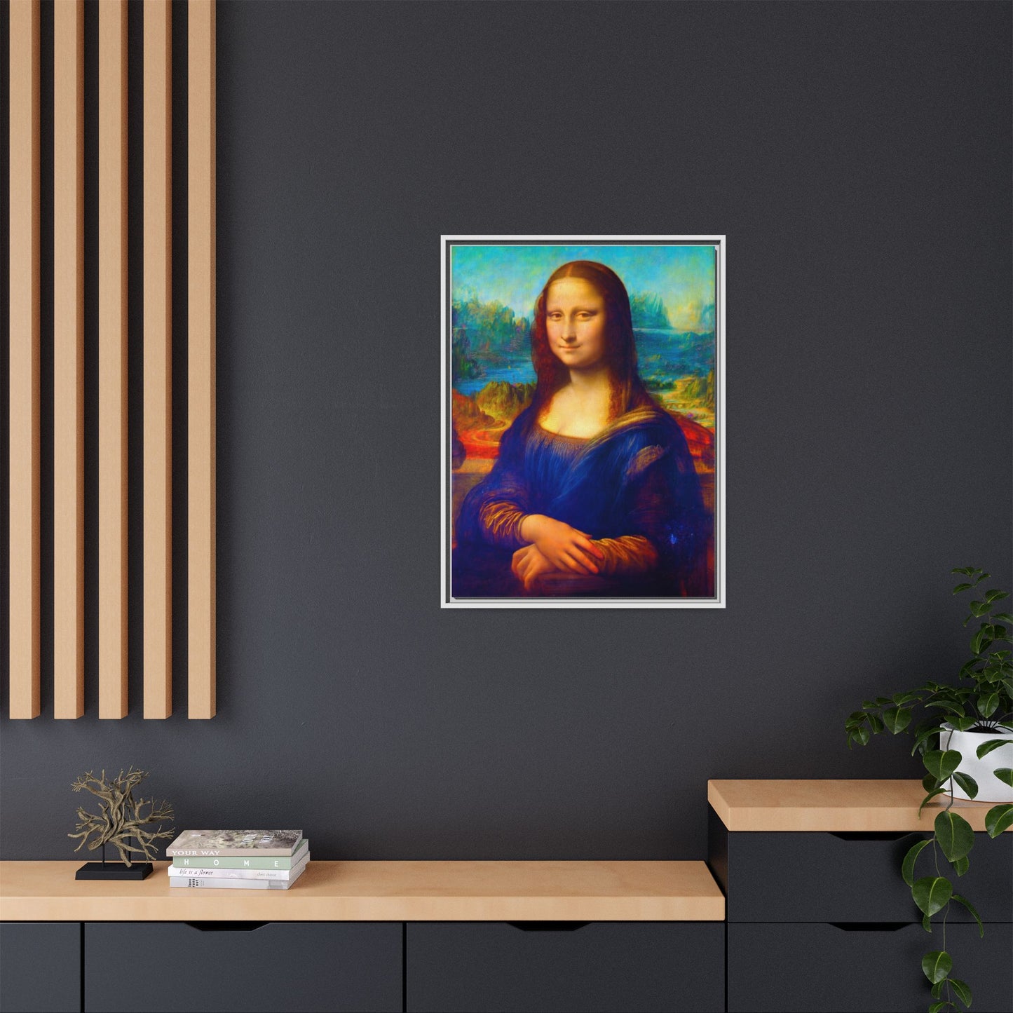Framed Matte Canvas Print — Colorful Mona Lisa Wall Art