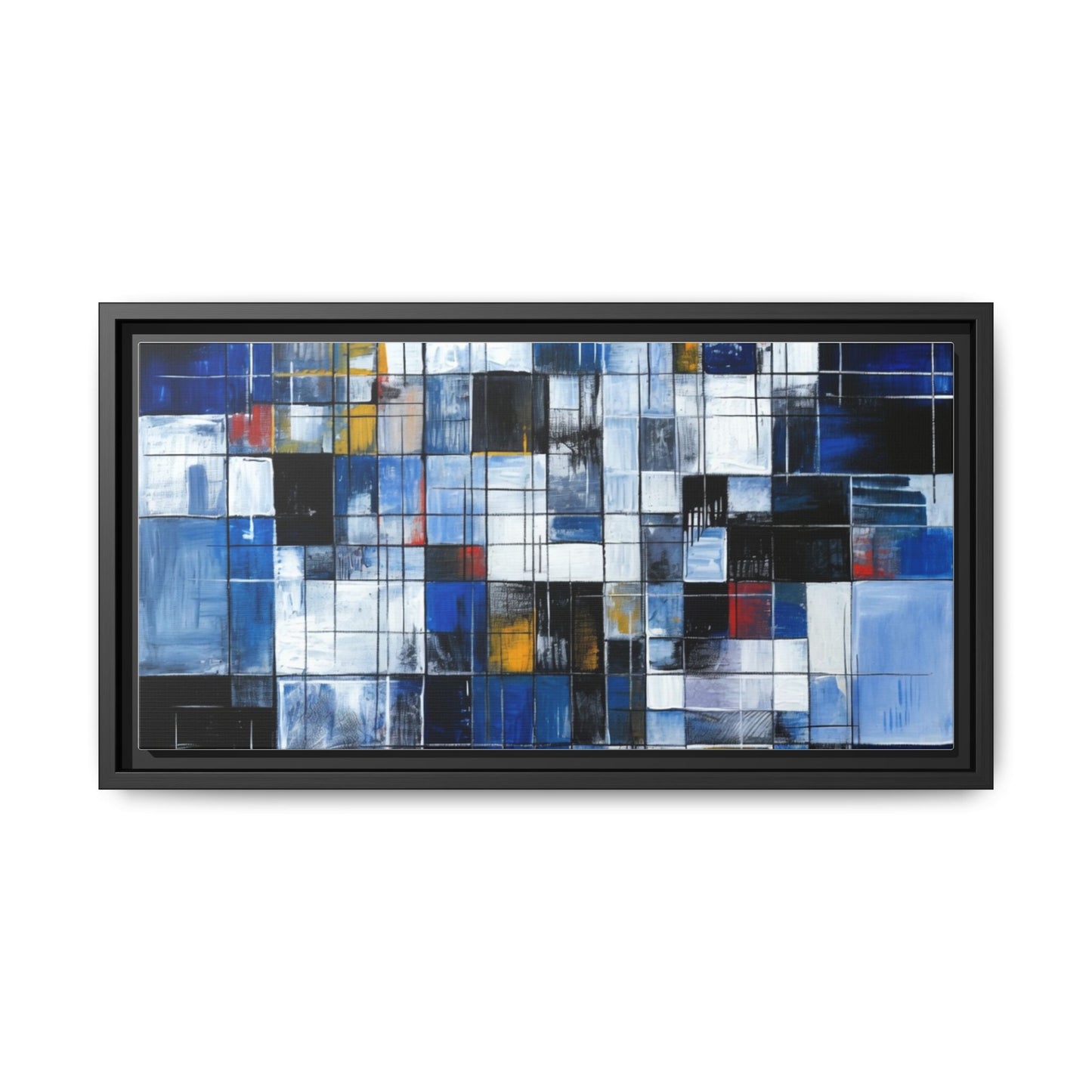 Abstract Blue Grid Matte Canvas Framed Art Print