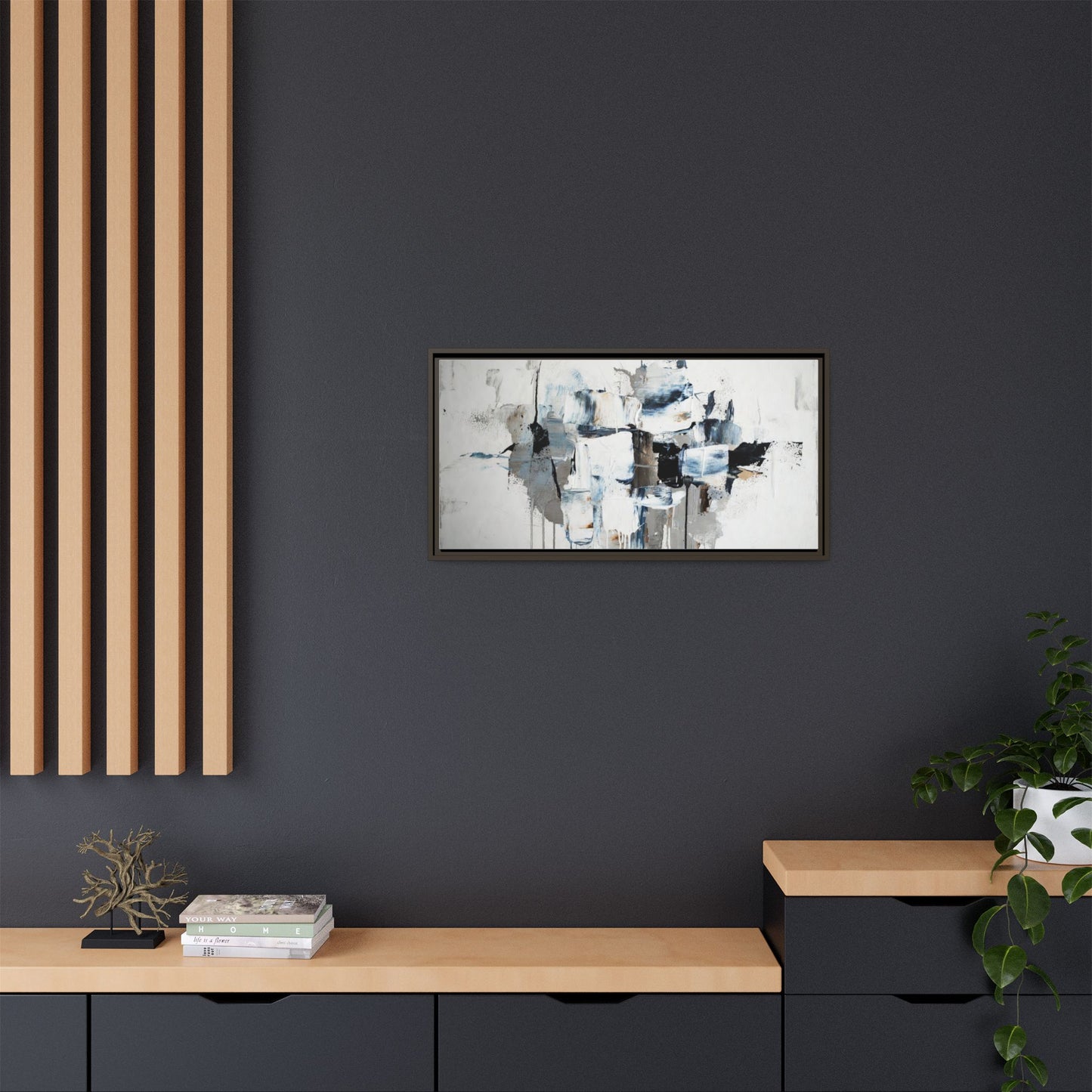 Framed Abstract Canvas Art — Blue Neutral Modern Wall Print