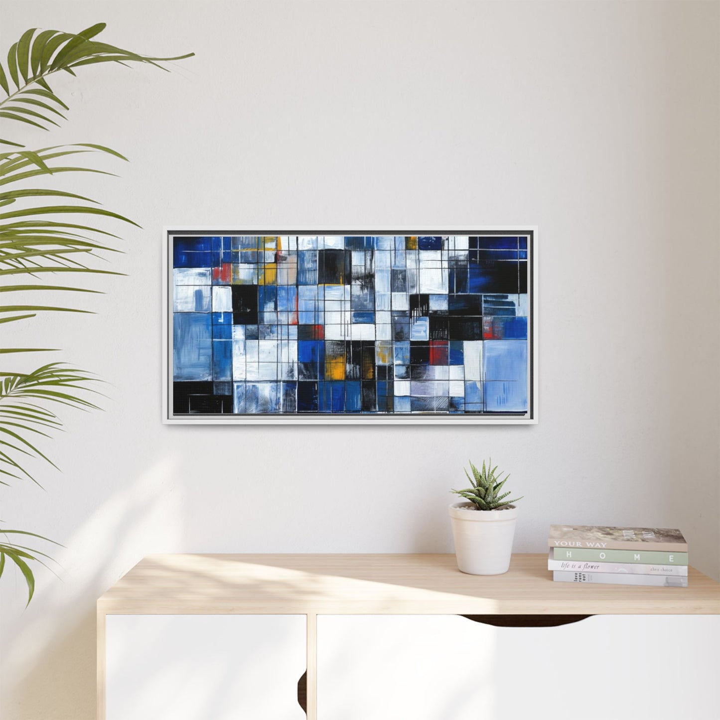 Abstract Blue Grid Matte Canvas Framed Art Print