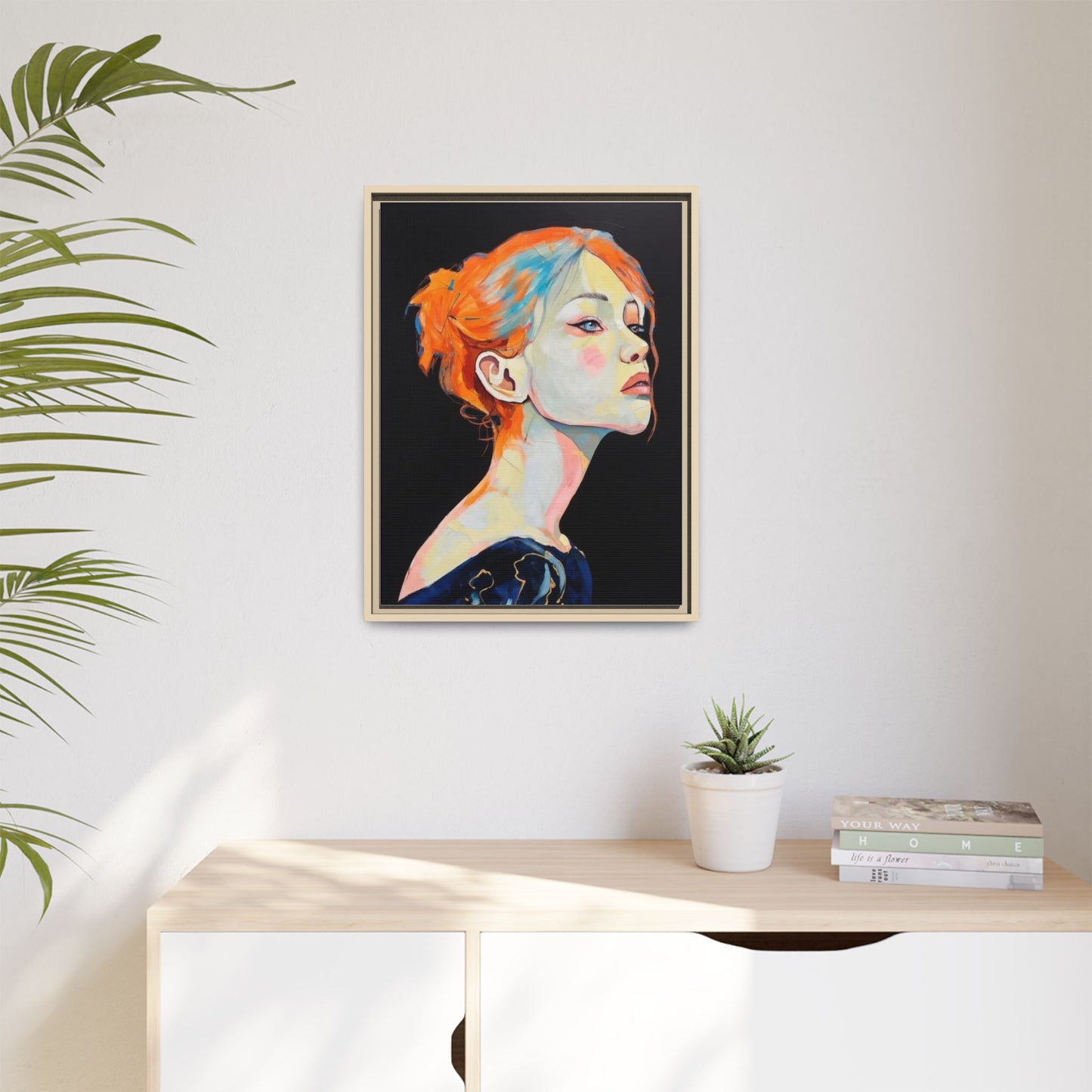 Framed Matte Canvas Portrait — Vibrant Multi‑Color Woman Wall Art