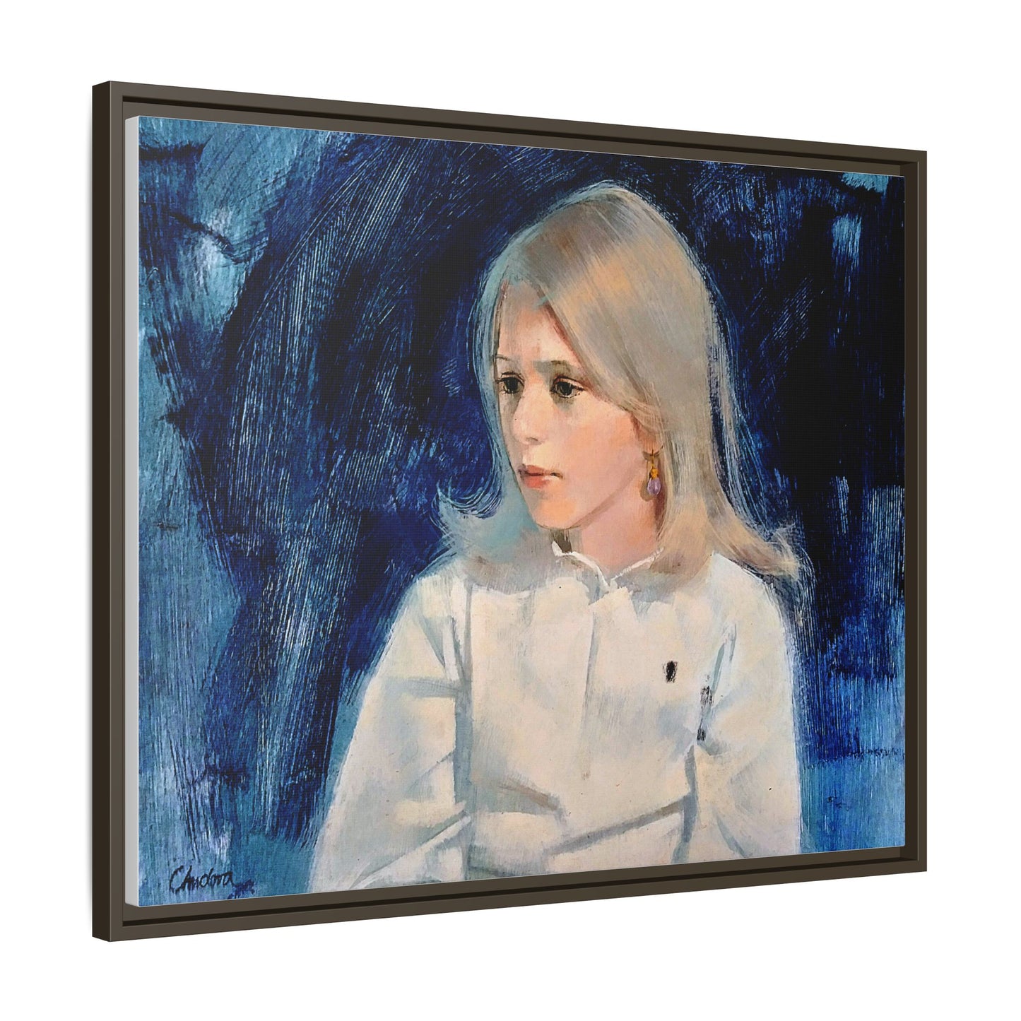 Painting of girl by Unknown Artist Framed Matte Canvas Classic Wall Art