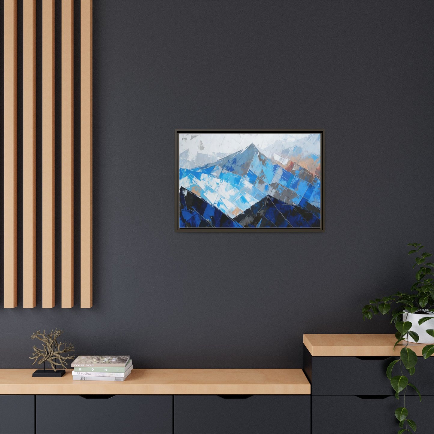 Framed Matte Canvas Blue Mountain Abstract Wall Art