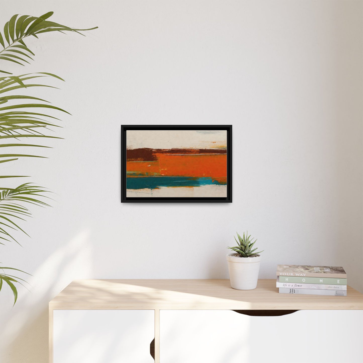 Abstract Horizon Matte Canvas Framed Print — Modern Orange Teal Wall Art