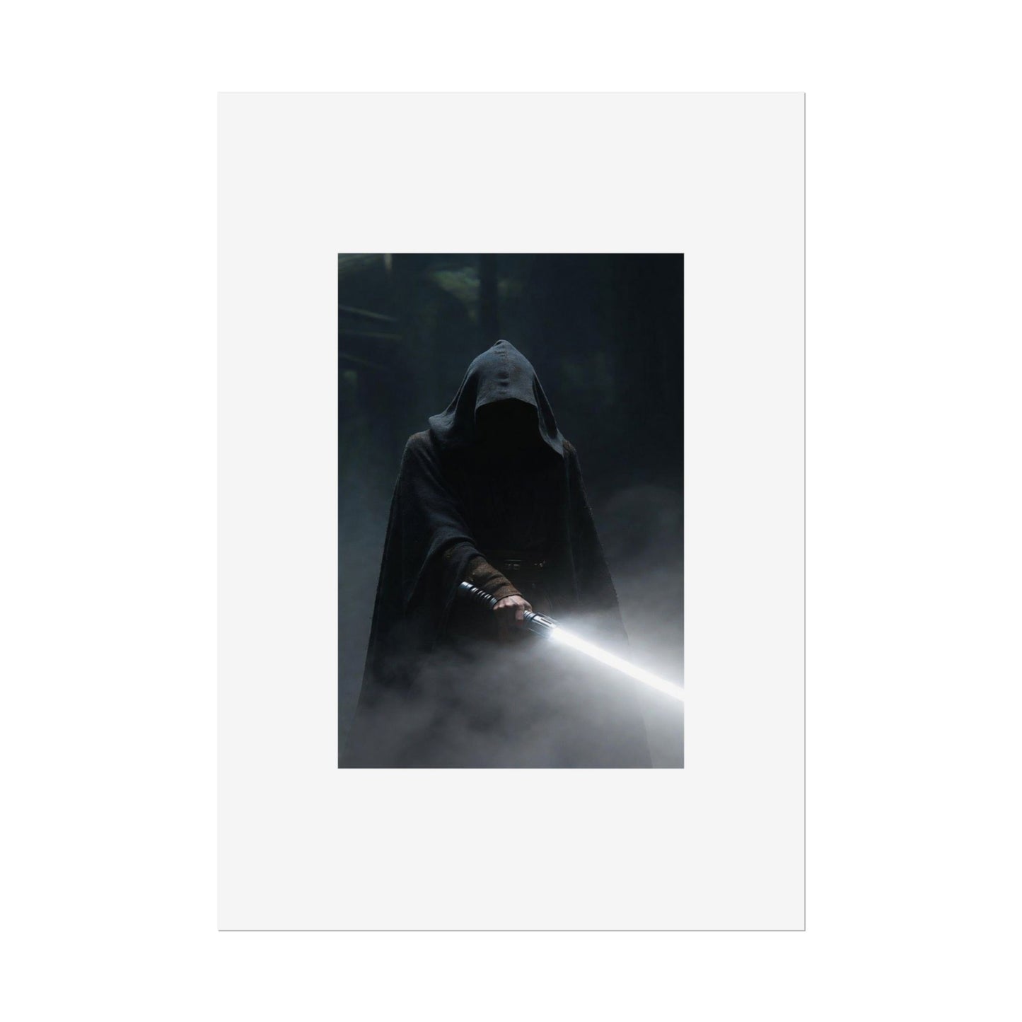 Dark Hooded Warrior Lightsaber Poster — Rolled Sci‑Fi Wall Art
