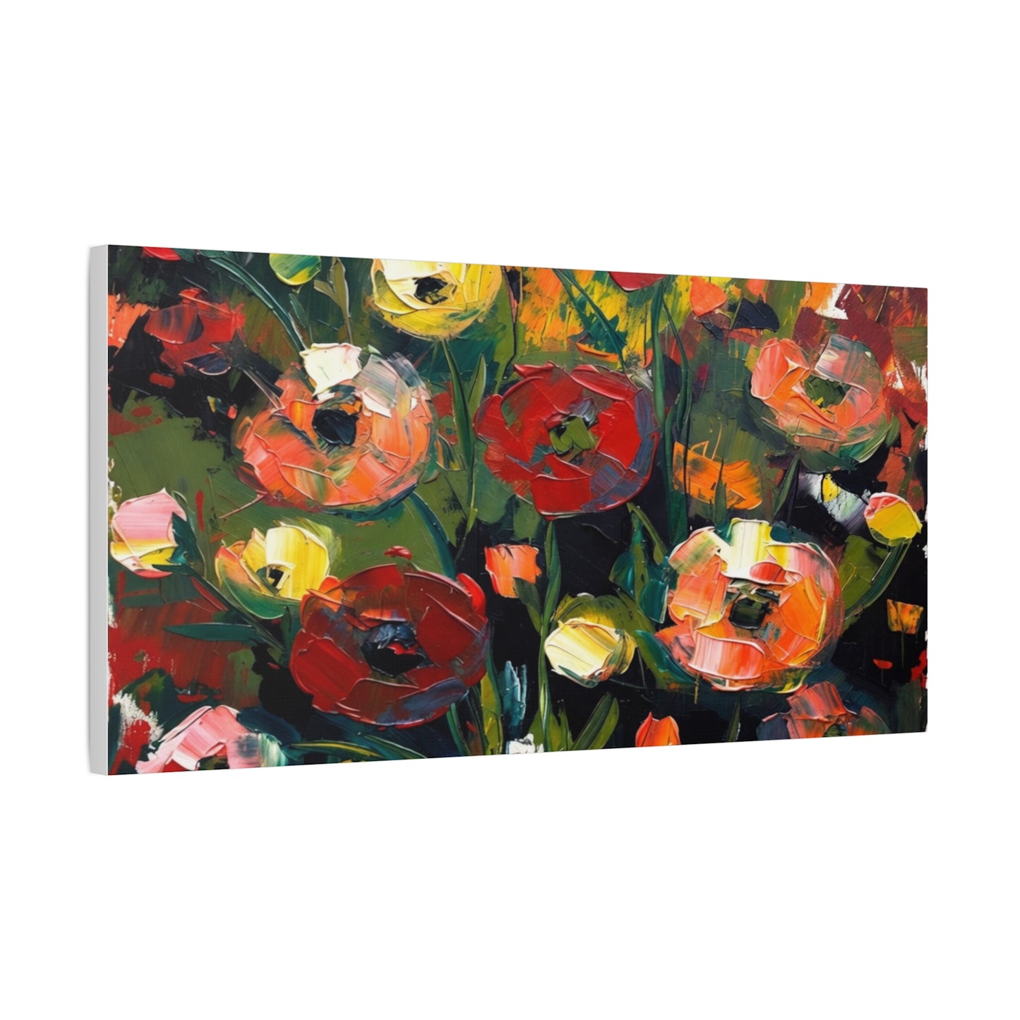 Bold Floral Abstract Canvas Print — Colorful Poppy Wall Art, Matte Stretched 1.25"