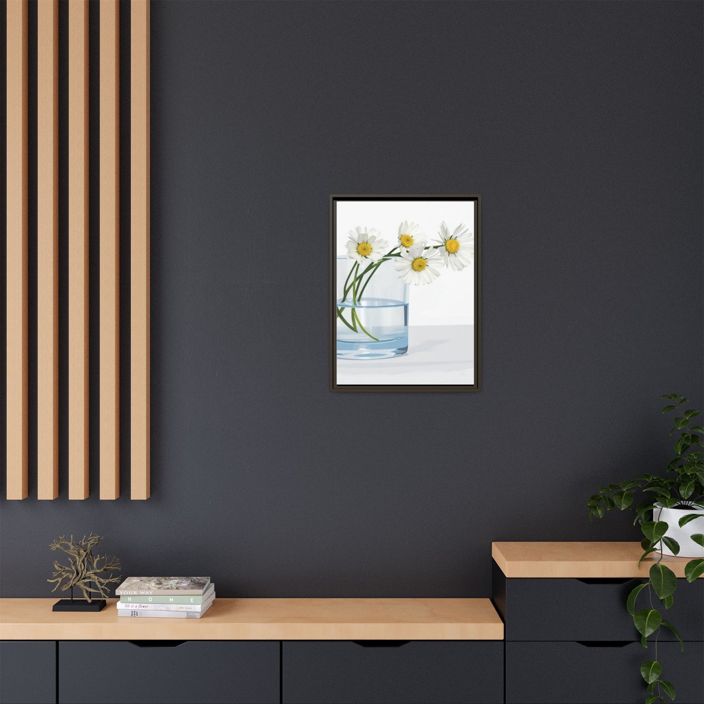 Framed Daisy Canvas Print — Minimal Botanical Wall Art