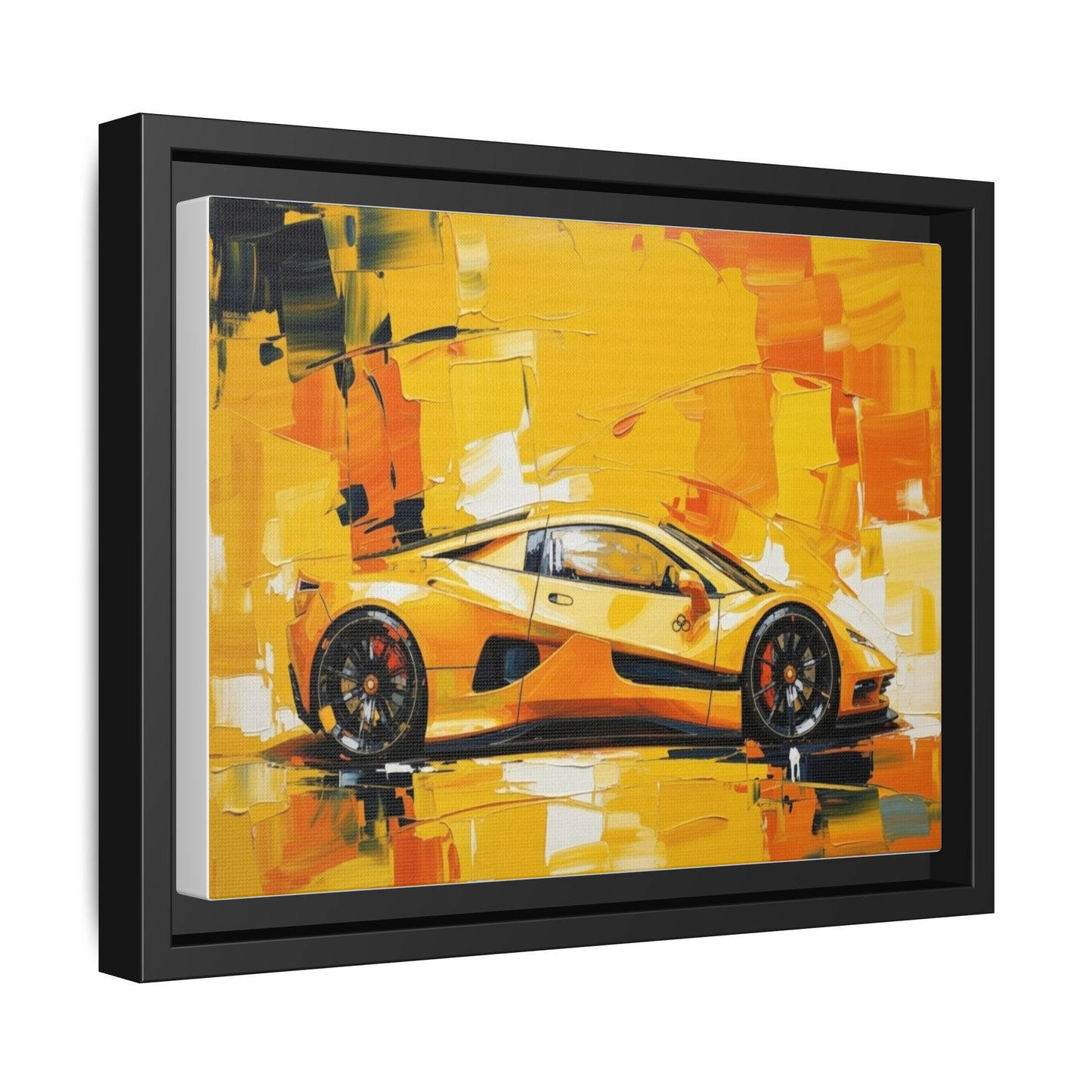 Yellow Sports Car Abstract Matte Canvas Framed Print
