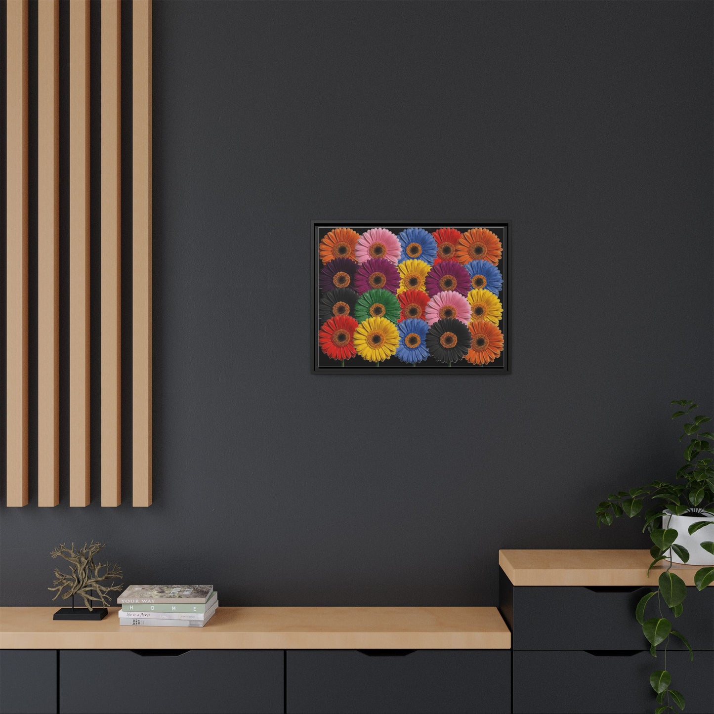 Framed Matte Canvas - Rainbow Gerbera Daisy Wall Art