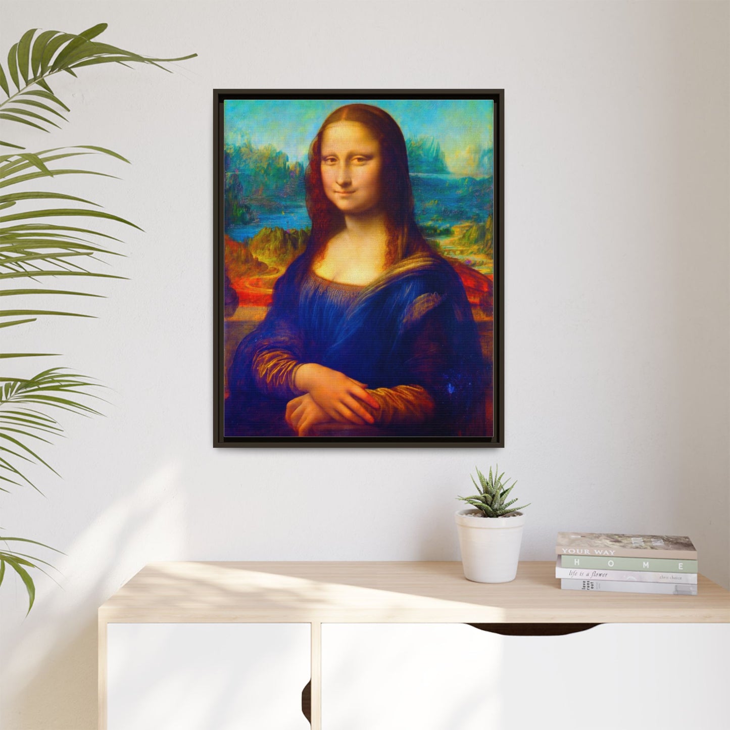 Framed Matte Canvas Print — Colorful Mona Lisa Wall Art