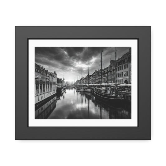 Black & White Dutch Canal Framed Photo Print — Nautical Cityscape Wall Art
