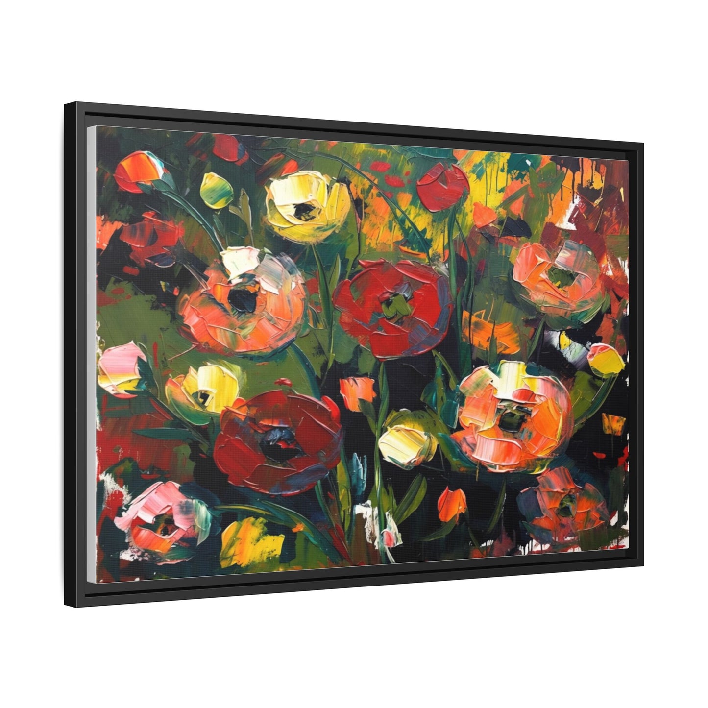Framed Floral Canvas Print — Vibrant Abstract Poppies Wall Art