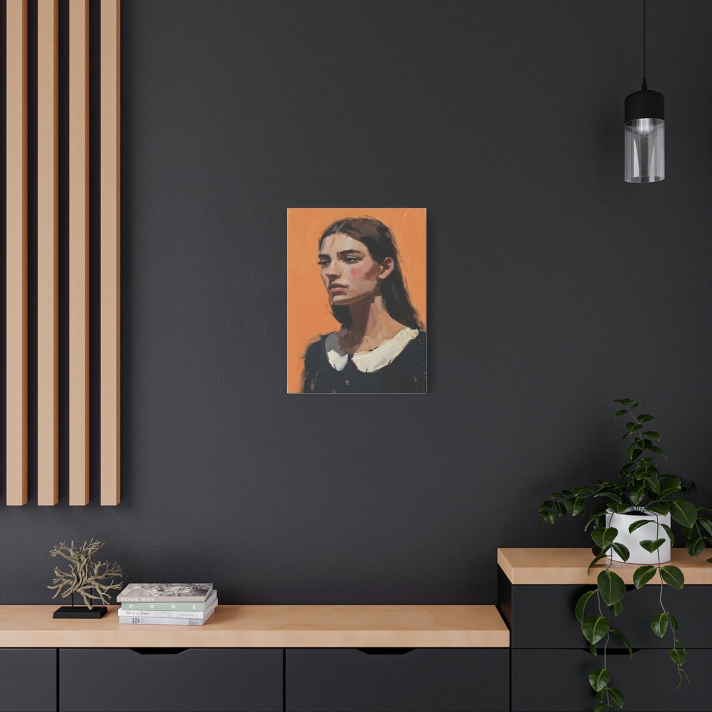 Portrait Canvas Print — Moody Female Figure in Warm Orange