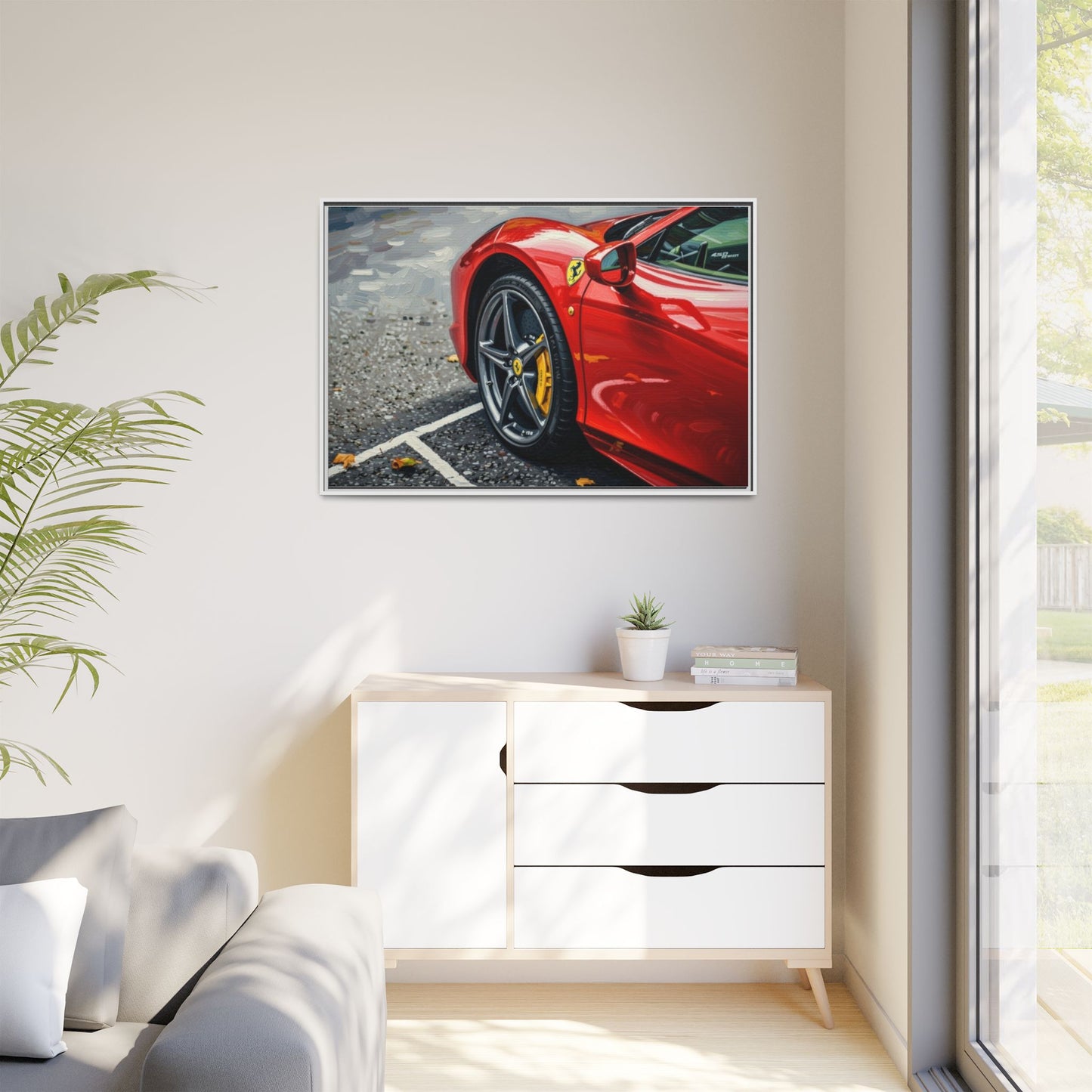 Framed Matte Canvas: Red Sports Car Close-Up Art Print