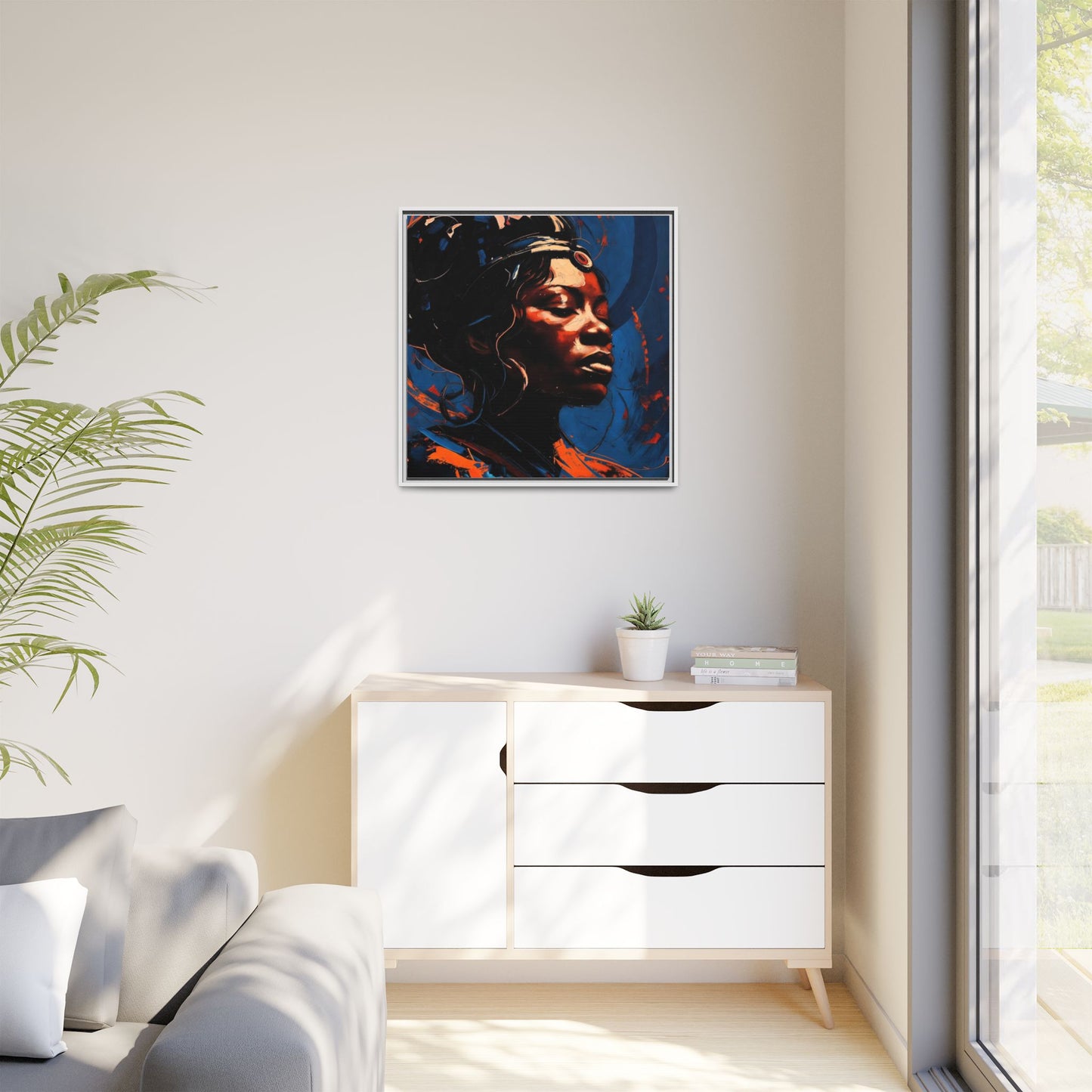 Framed Matte Canvas Art - Vibrant Portrait of a Black Woman (Multi-Color)