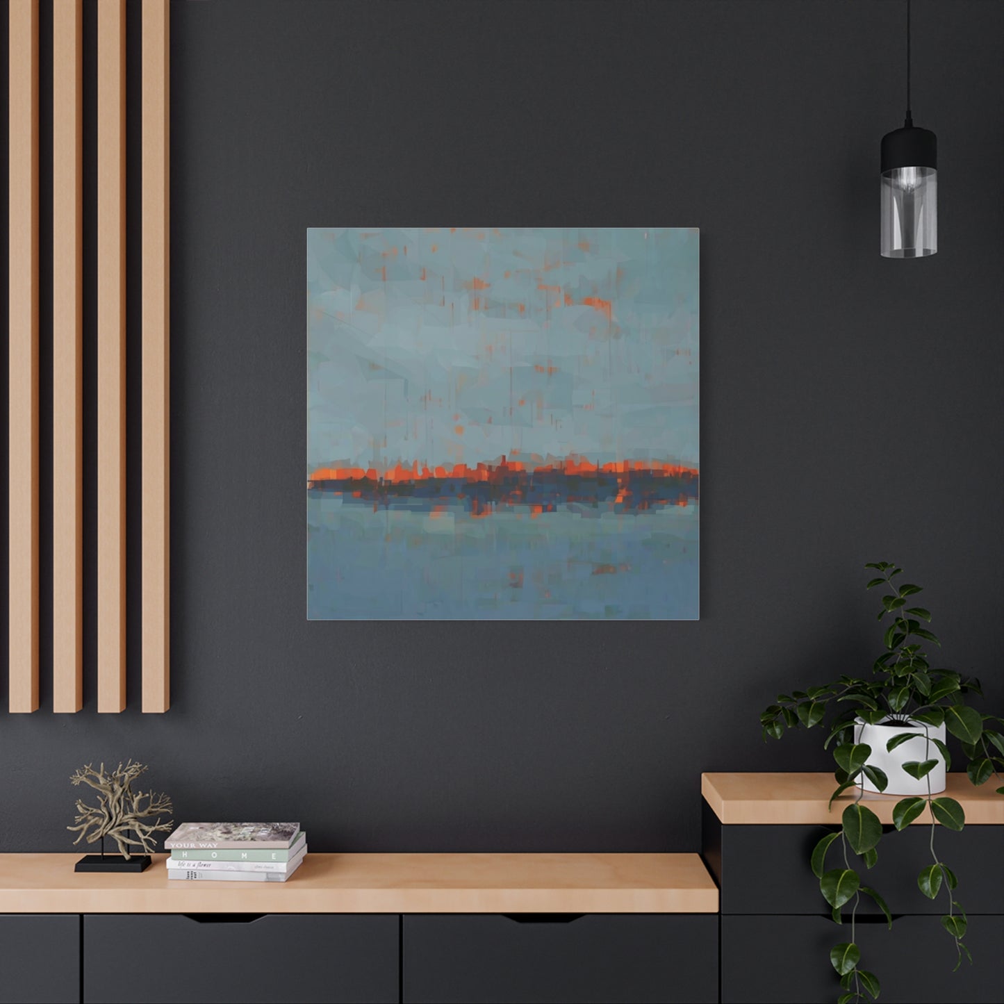 Abstract Coastal Horizon Canvas Print — Blue Teal with Orange Accent