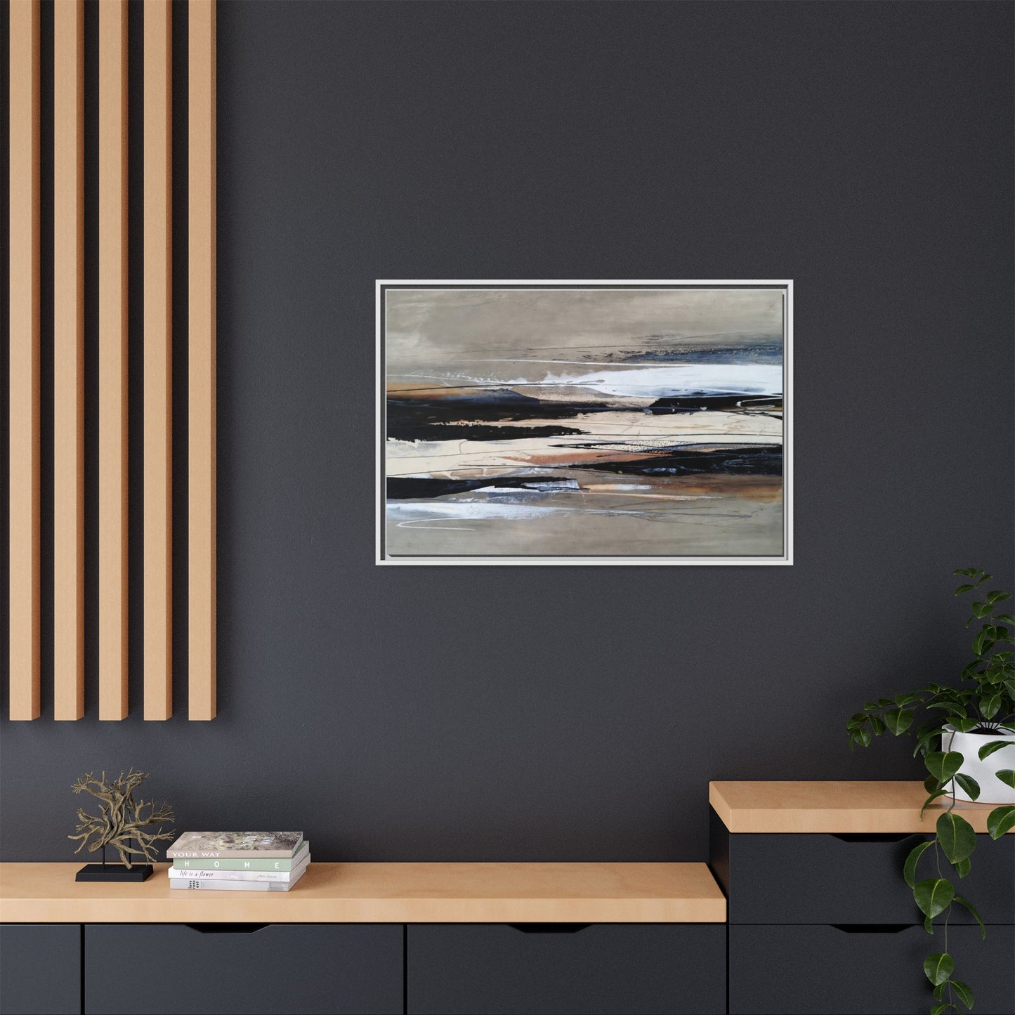 Abstract Seascape Matte Canvas Framed Wall Art — Neutral Coastal Landscape
