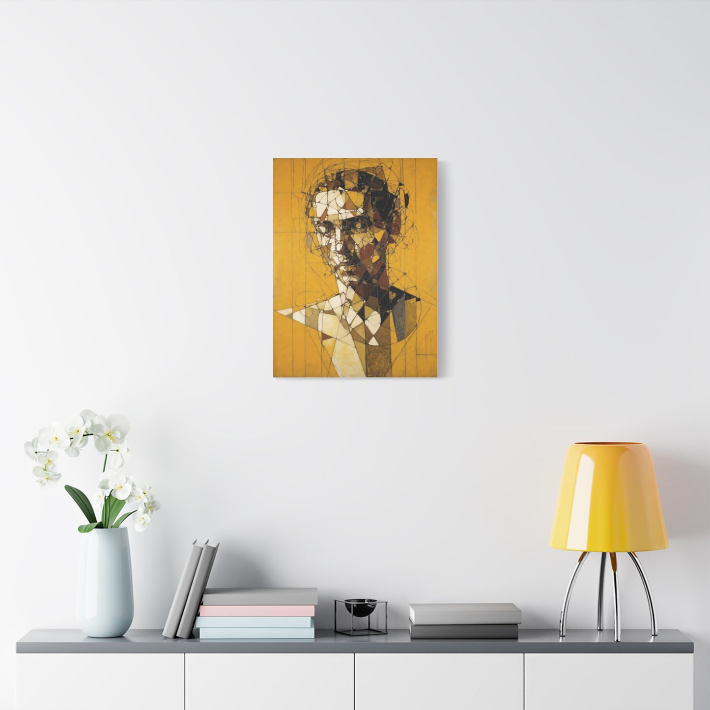 Geometric Portrait Matte Canvas Wall Art – Abstract Yellow Bust