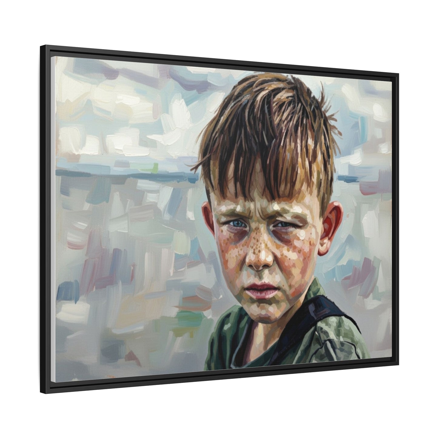 Framed Matte Canvas: Gritty Boy Portrait Art Print