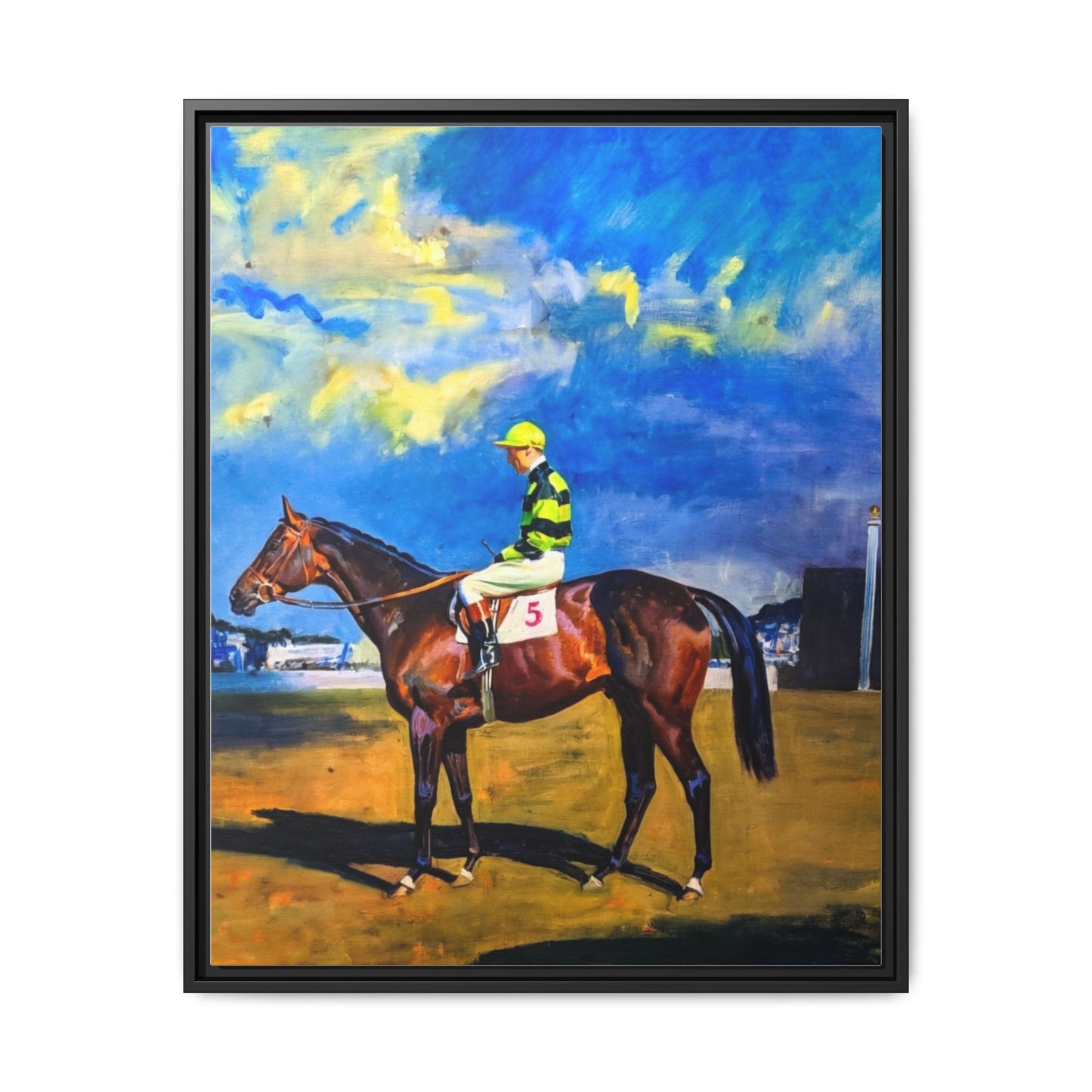 Framed Matte Canvas — Jockey on Racehorse Vintage Equestrian Wall Art