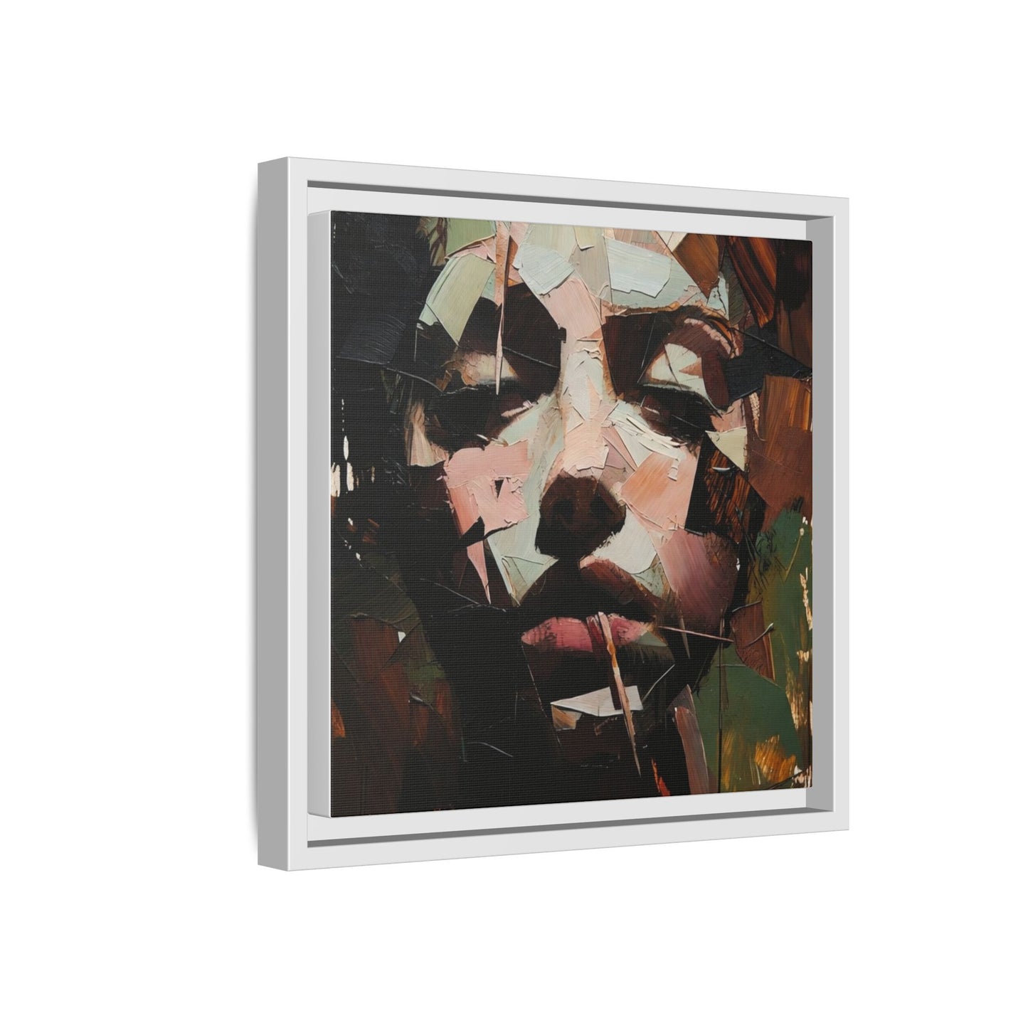 Matte Framed Canvas Art — Abstract Female Portrait, Moody Multicolor
