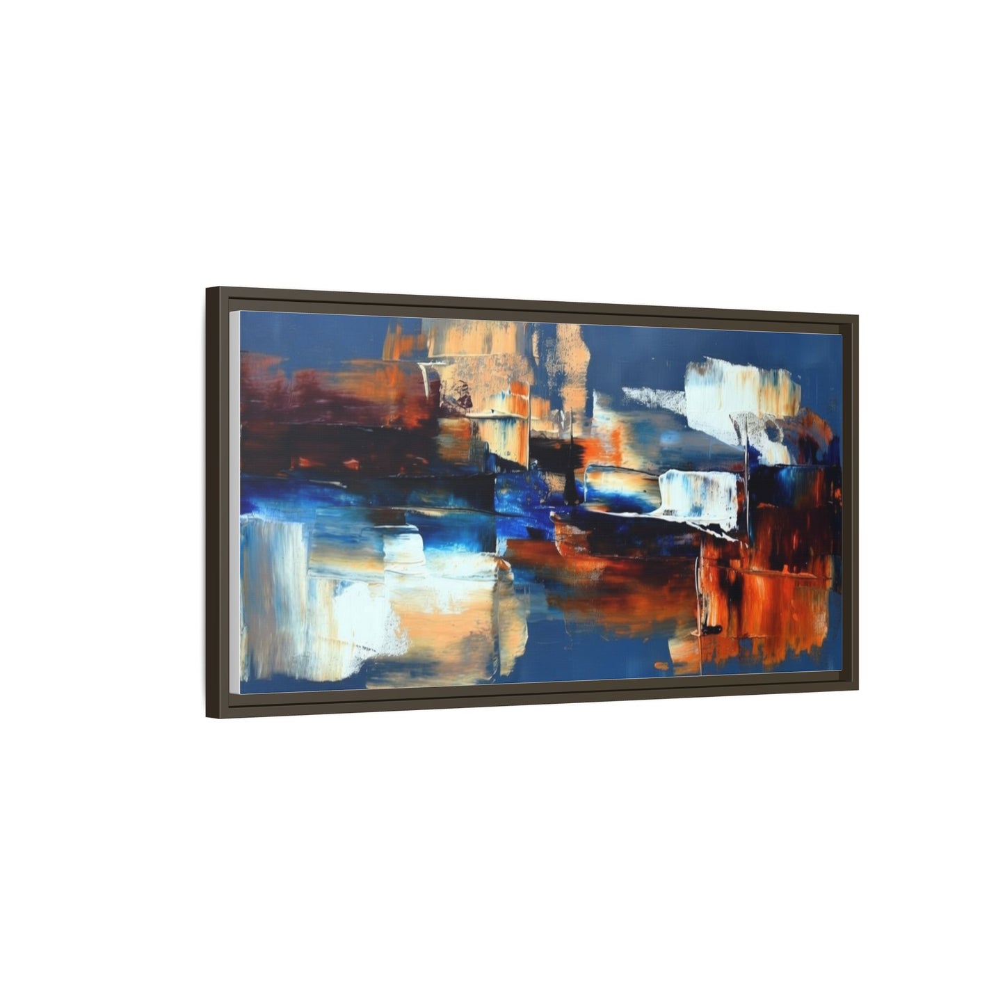 Abstract Blue & Rust Framed Canvas Art — Modern Matte Wall Painting