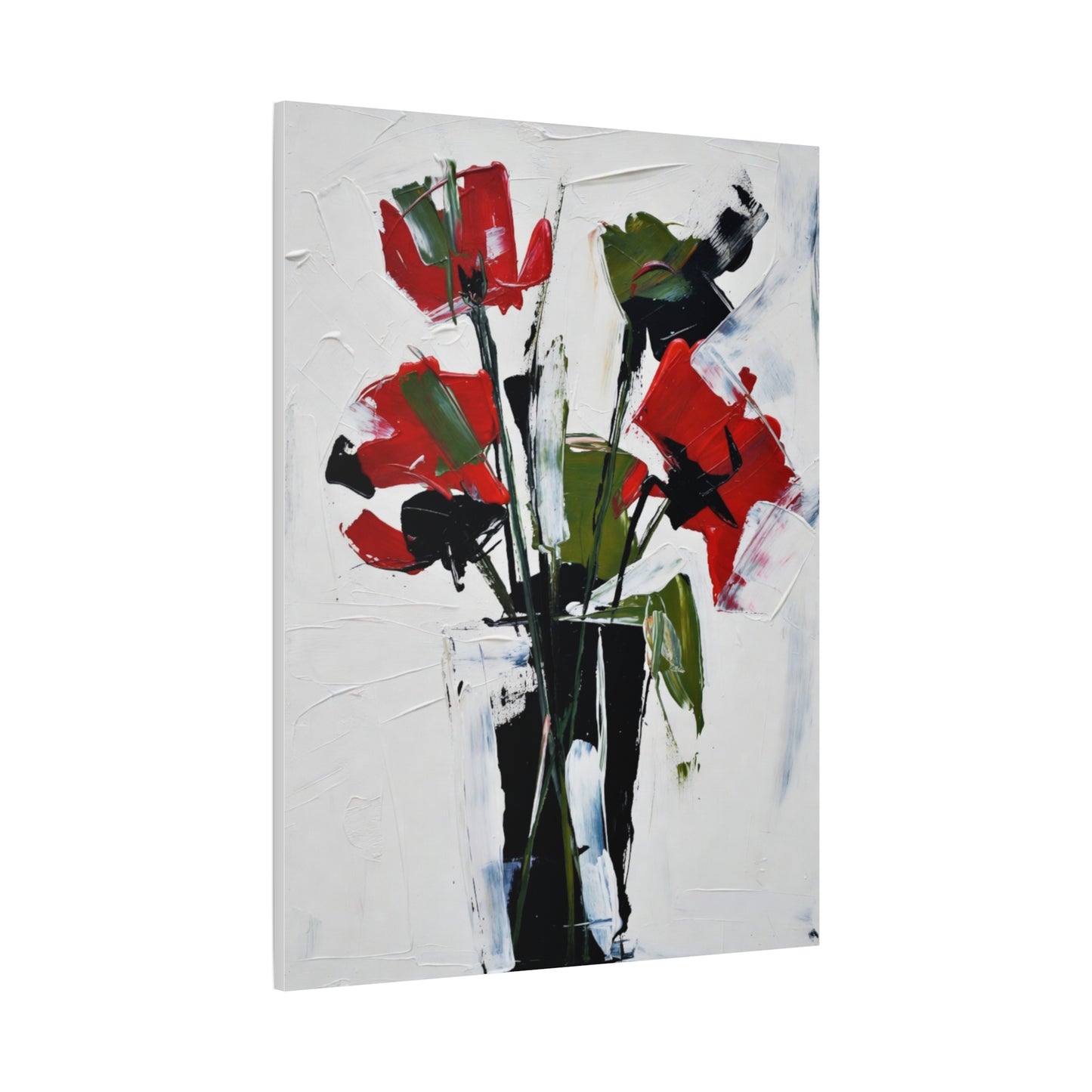 Red Floral Abstract Canvas Print — Modern Painterly Flowers on Matte Stretched Canvas