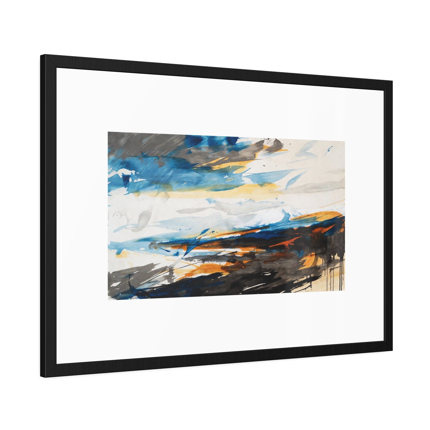 Framed Abstract Poster — Blue & Gold Coastal Abstract Art Print