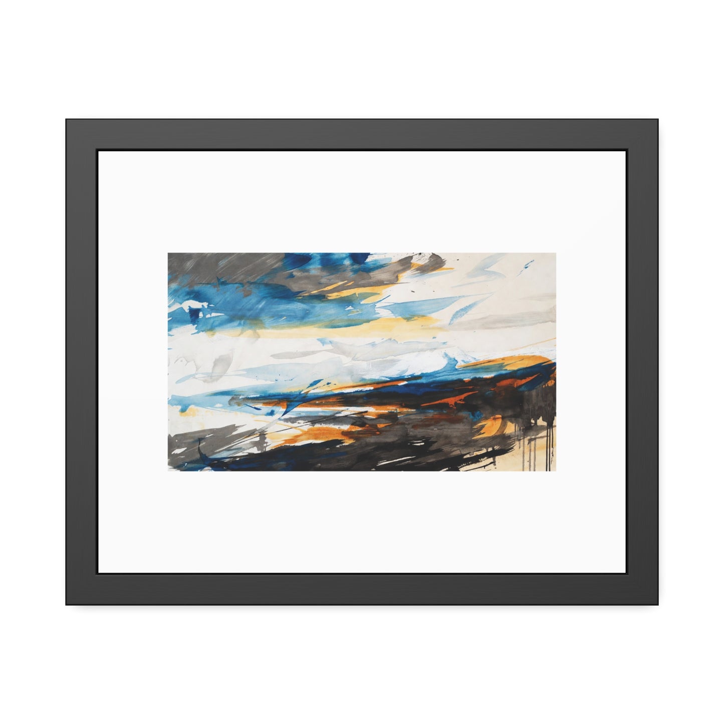 Framed Abstract Poster — Blue & Gold Coastal Abstract Art Print