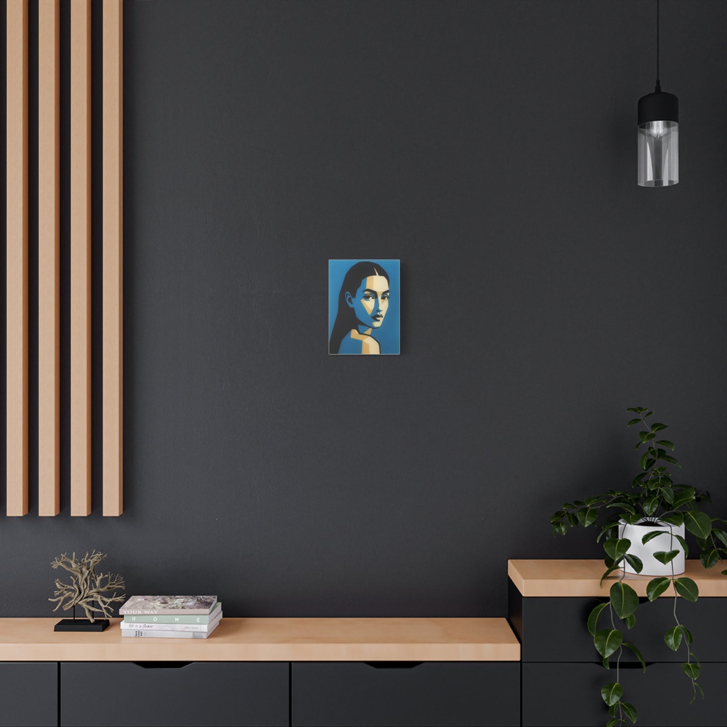 Blue Geometric Portrait Canvas - Modern Stretched Wall Art