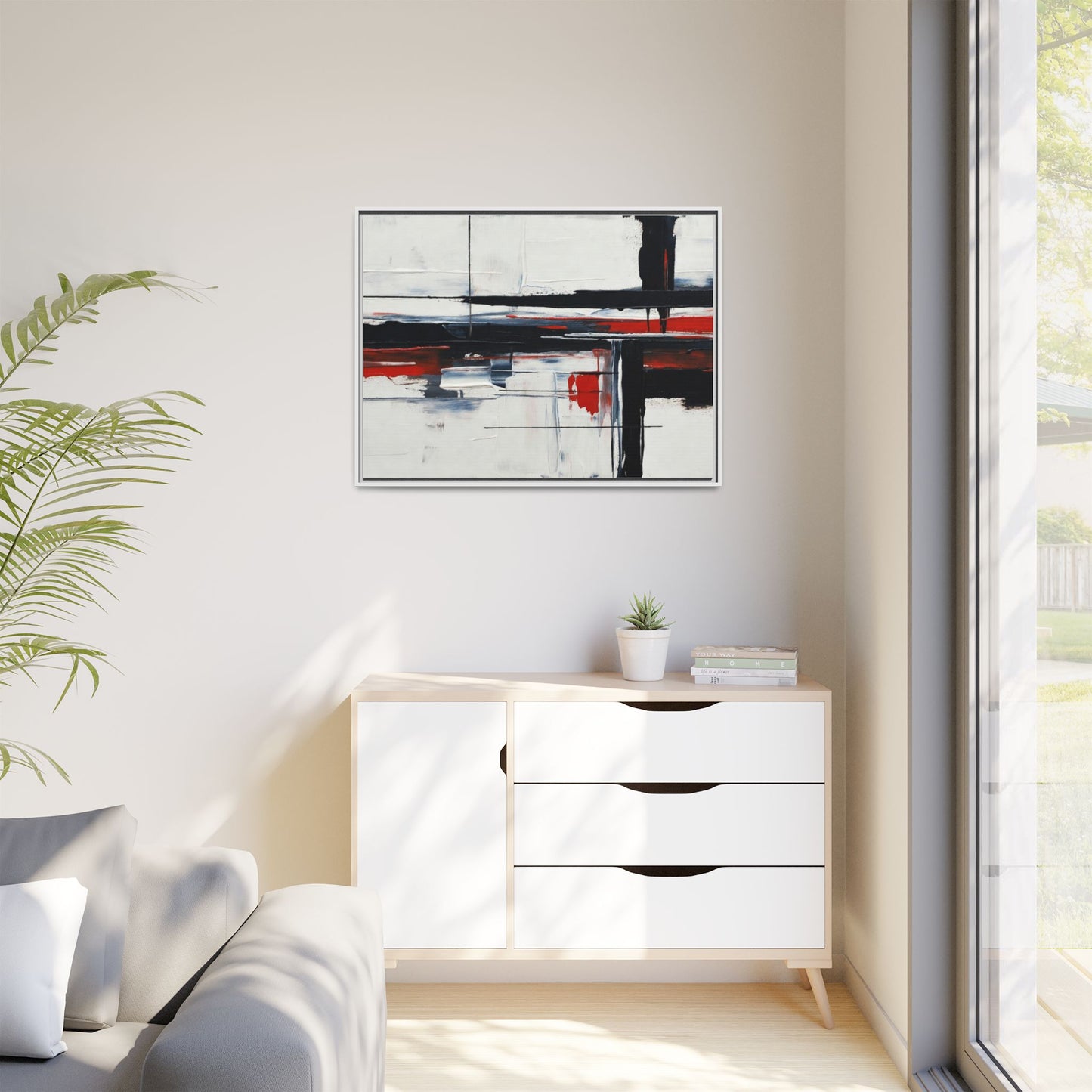 Abstract Red & Black Framed Canvas Art — Modern Matte Wall Painting