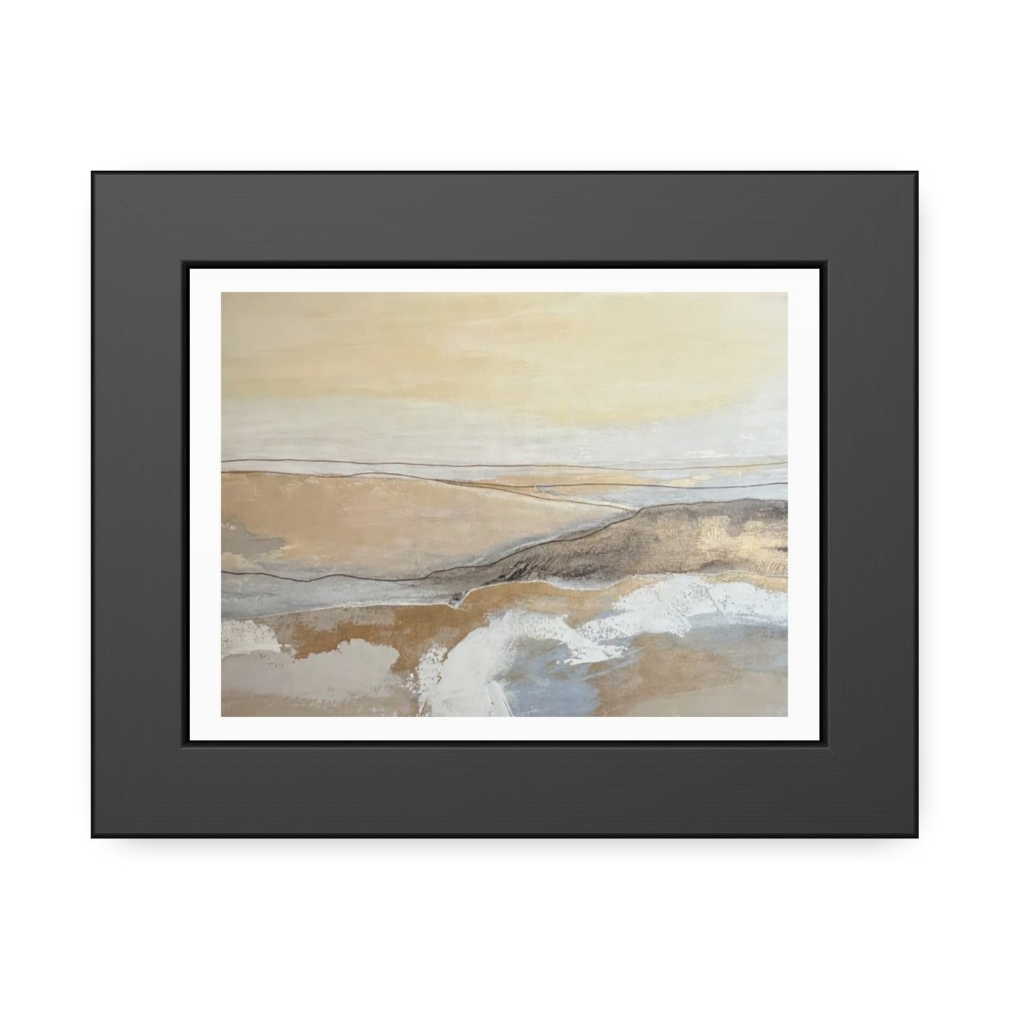 Abstract Coastal Landscape Framed Paper Poster — Neutral Beige Blue Wall Art