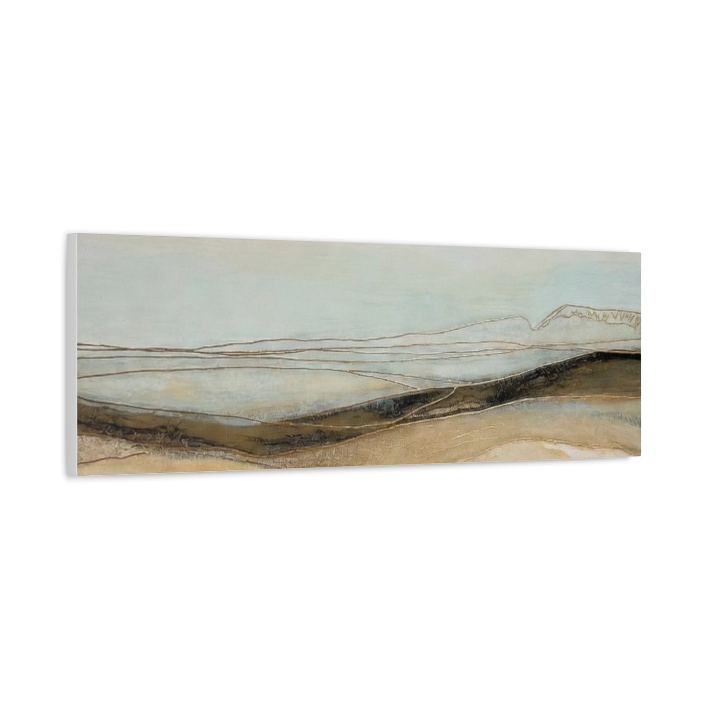 Abstract Coastal Landscape Matte Canvas Wall Art — Neutral Beach Waves Stretched Canvas