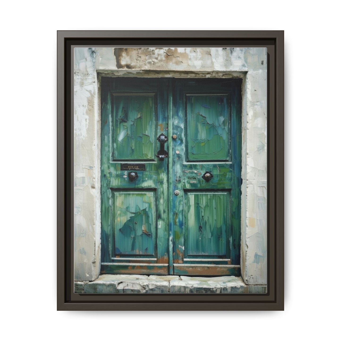 Framed Matte Canvas Art — Weathered Green Door Wall Print
