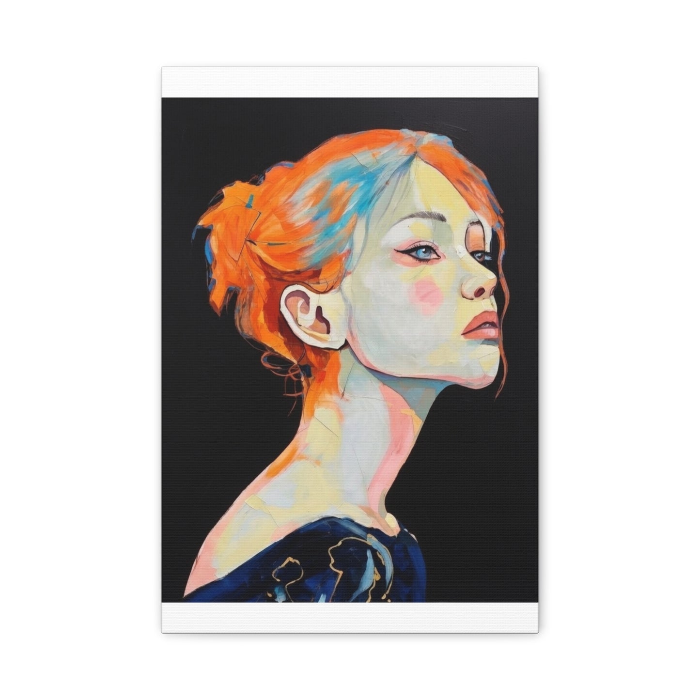 Contemplative Portrait Matte Canvas Wall Art — Colorful Female Profile Painting