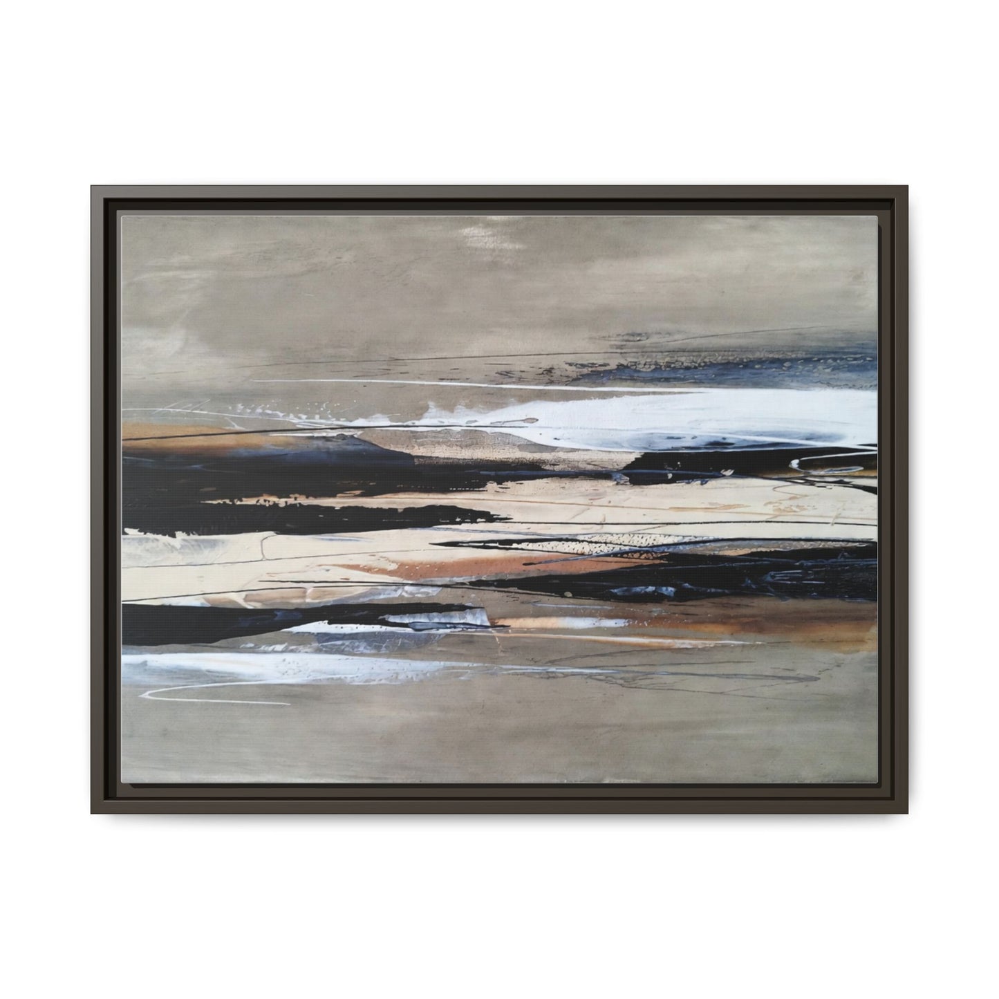 Abstract Seascape Matte Canvas Framed Wall Art — Neutral Coastal Landscape