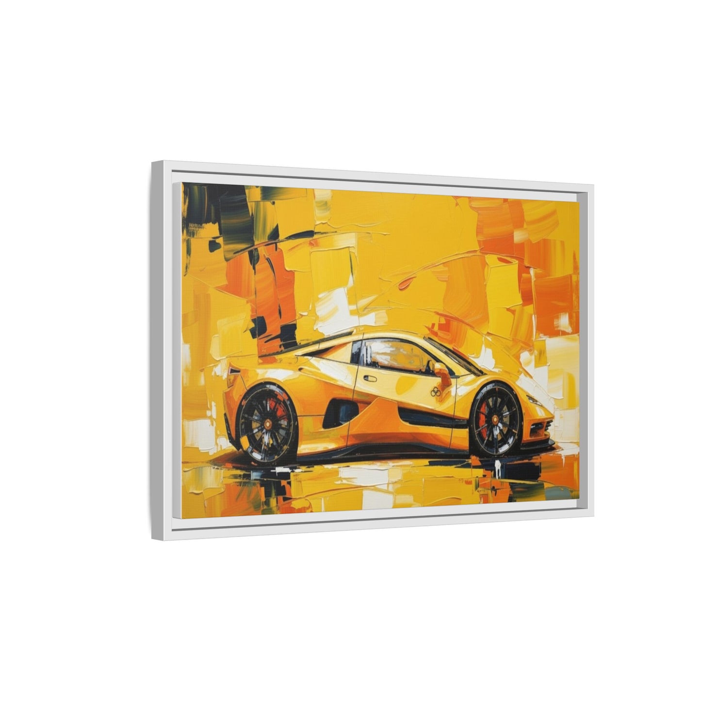 Yellow Sports Car Abstract Matte Canvas Framed Print