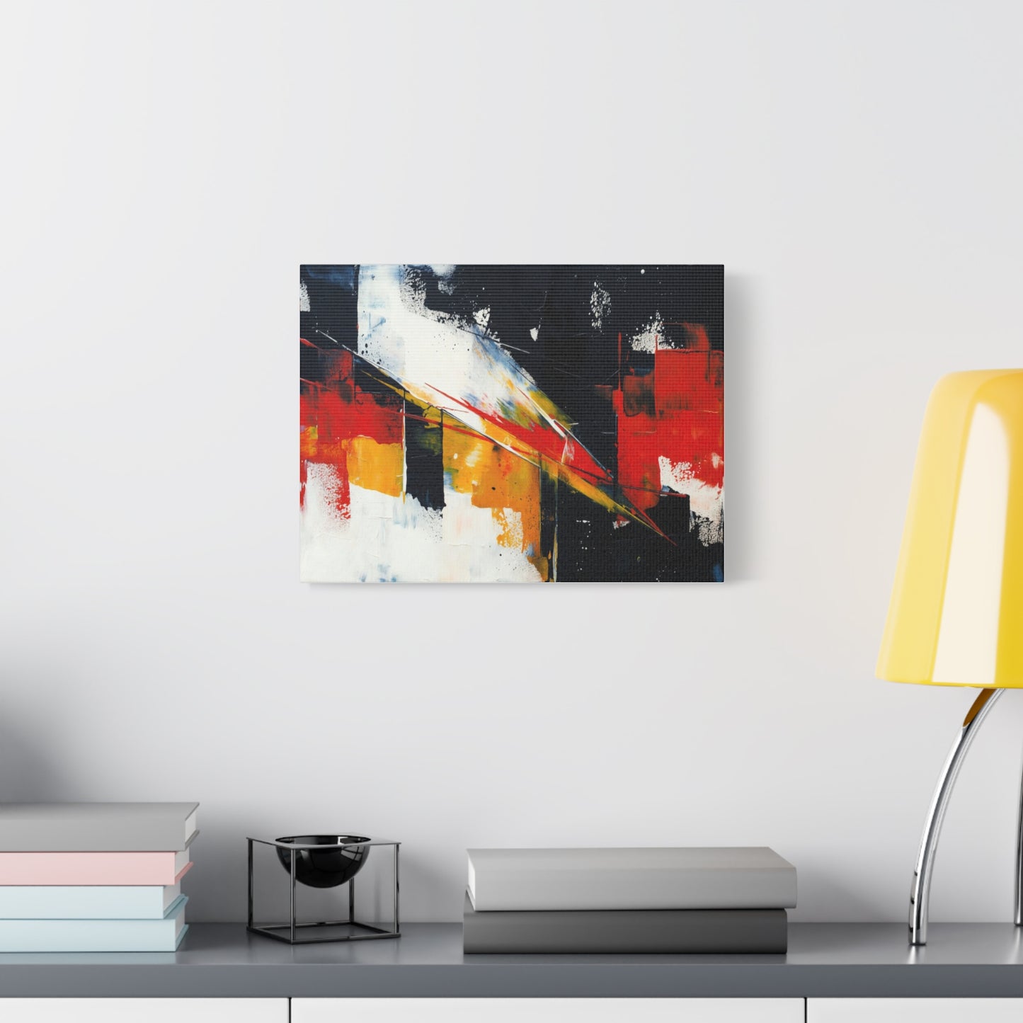 Abstract Geometric Canvas Art — Bold Red & Black Modern Wall Painting