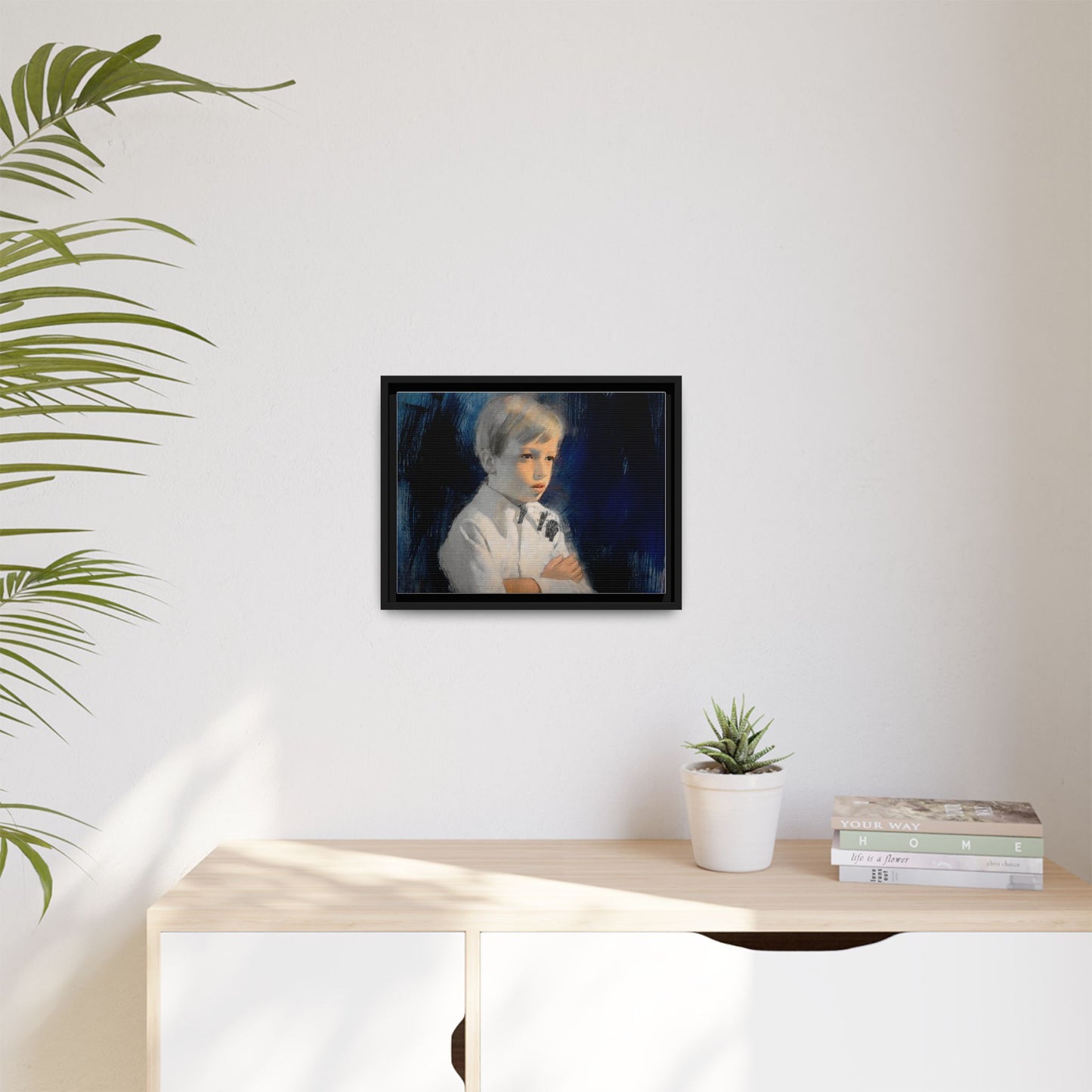 Painting of boy by Unknown Artist Framed Matte Canvas Wall Art Print