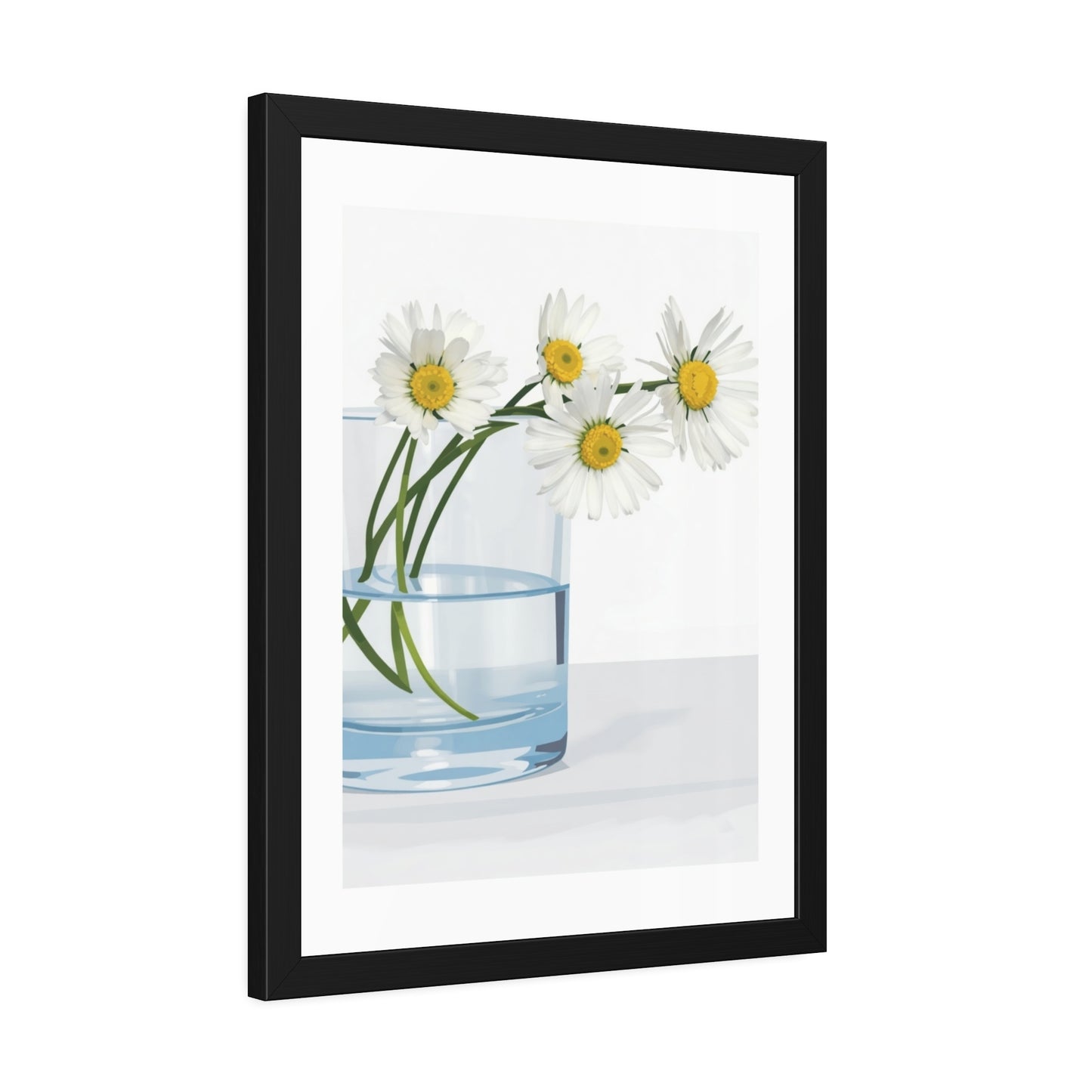 Framed Poster — Daisies in Glass Vase Wall Art, Minimal Botanical Print for Living Room