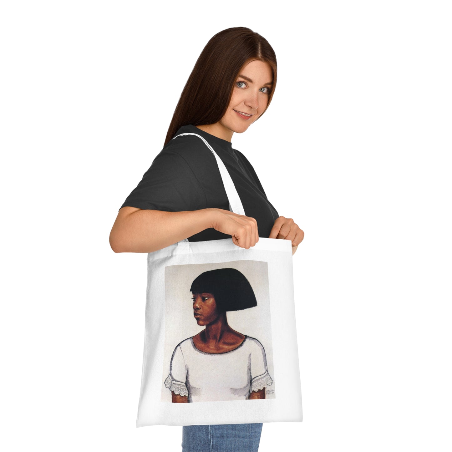 Portrait Cotton Tote Bag — Artistic Black Woman Illustration