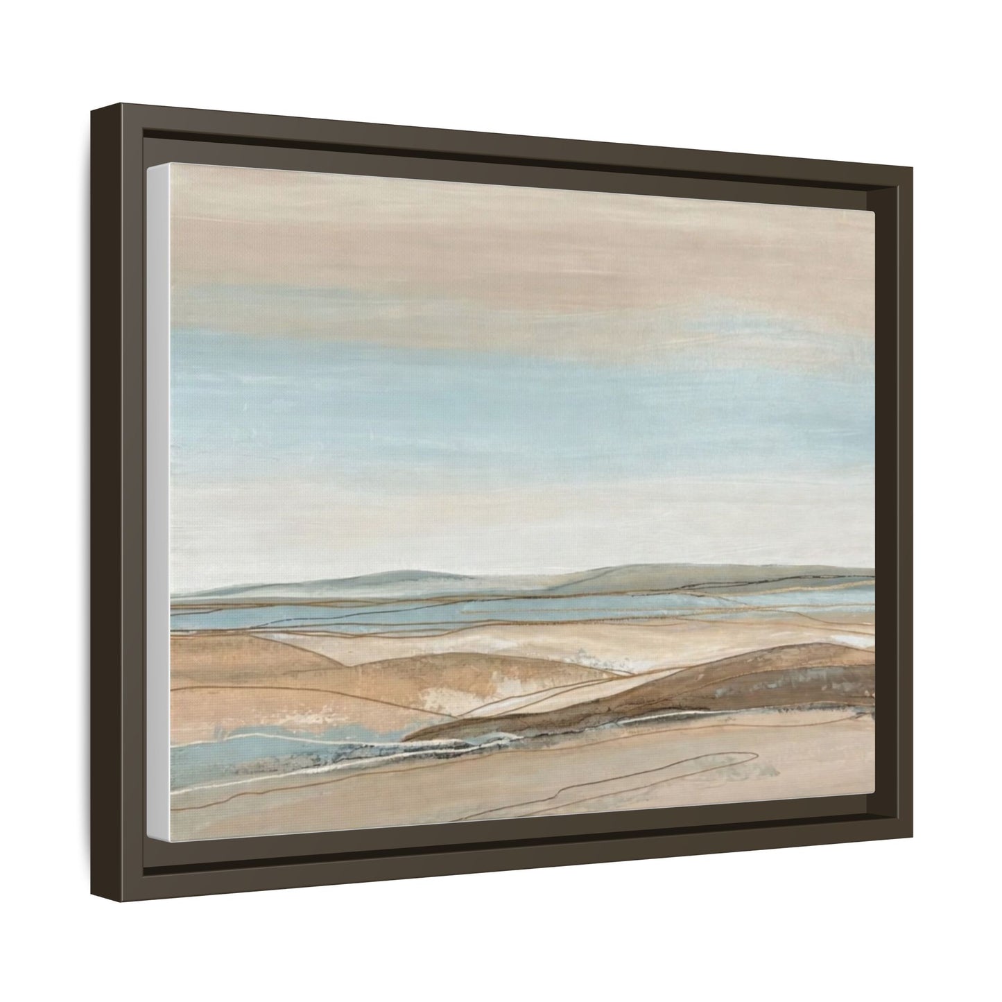 Framed Abstract Landscape Matte Canvas — Serene Coastal Horizon Wall Art