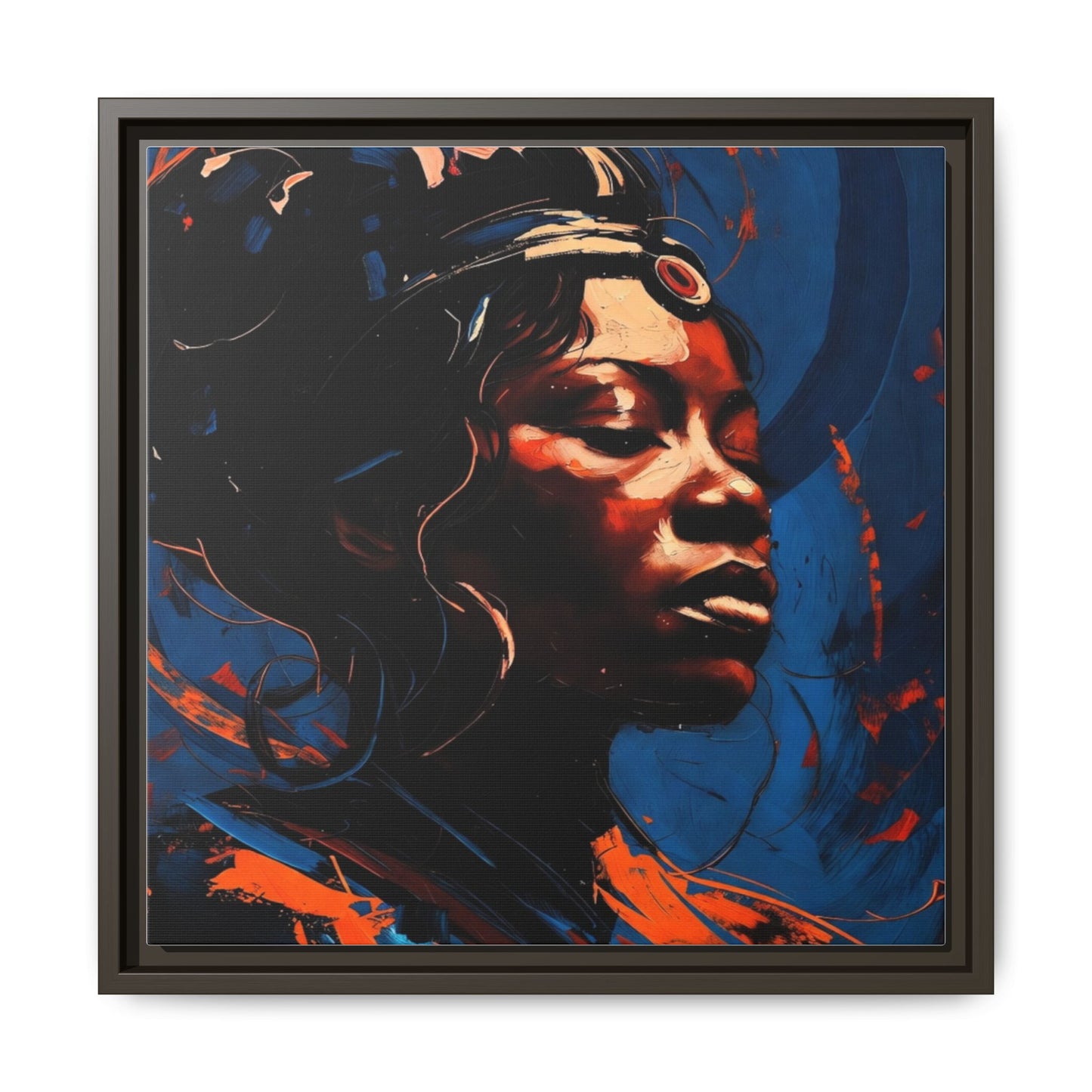 Framed Matte Canvas Art - Vibrant Portrait of a Black Woman (Multi-Color)