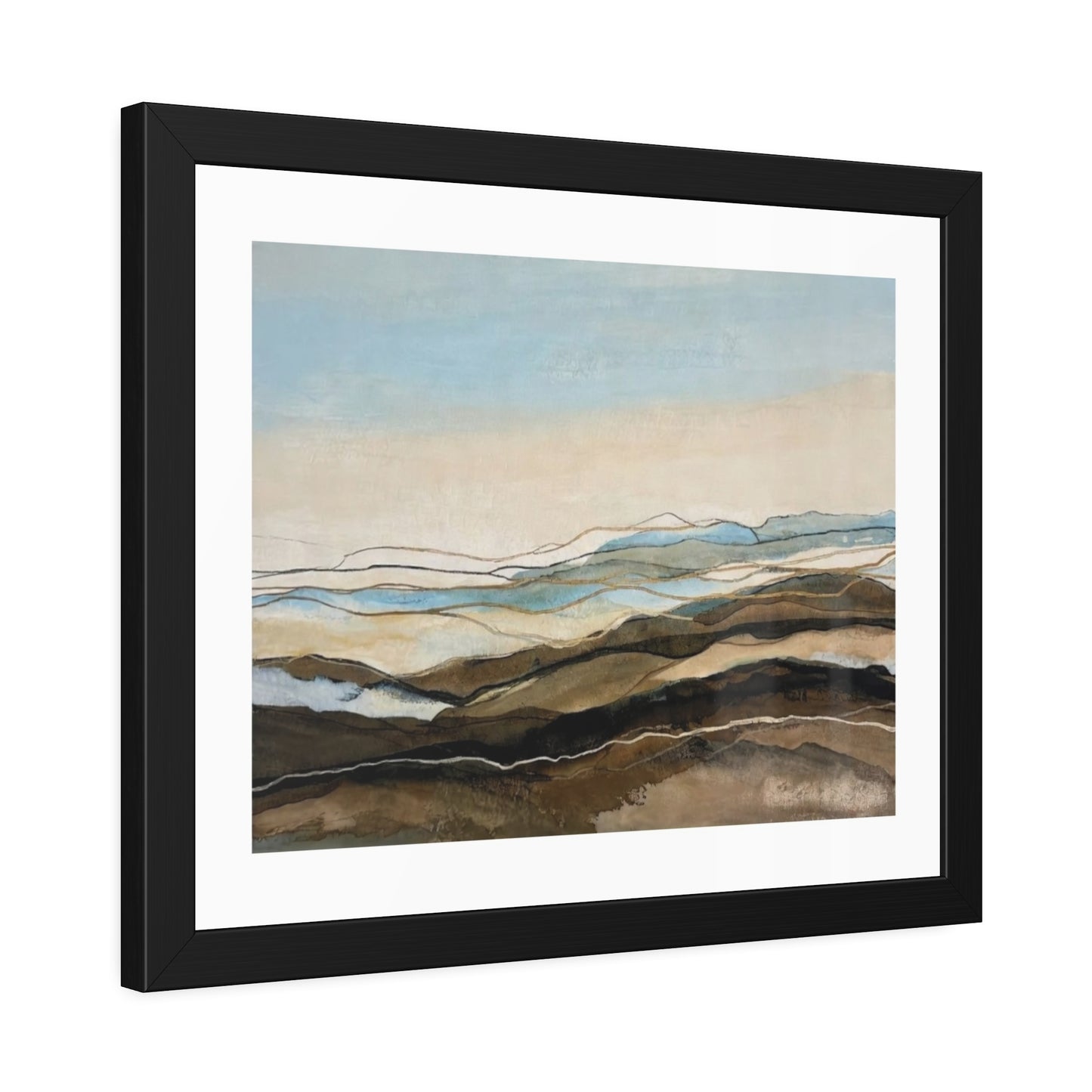 Coastal Abstract Landscape Framed Poster — Serene Blue & Earthtone Wall Art