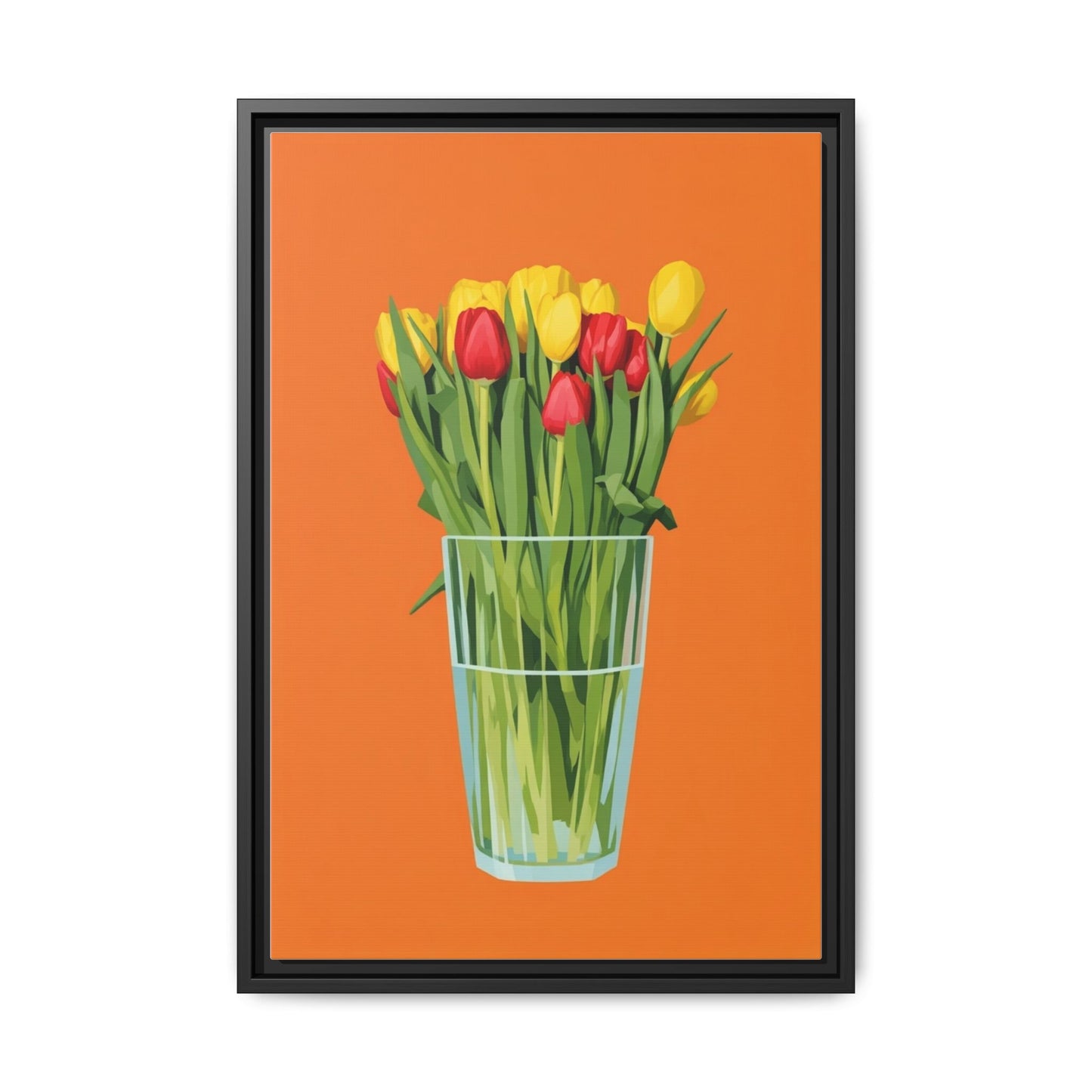 Framed Tulip Canvas Print — Colorful Tulips in Glass Vase