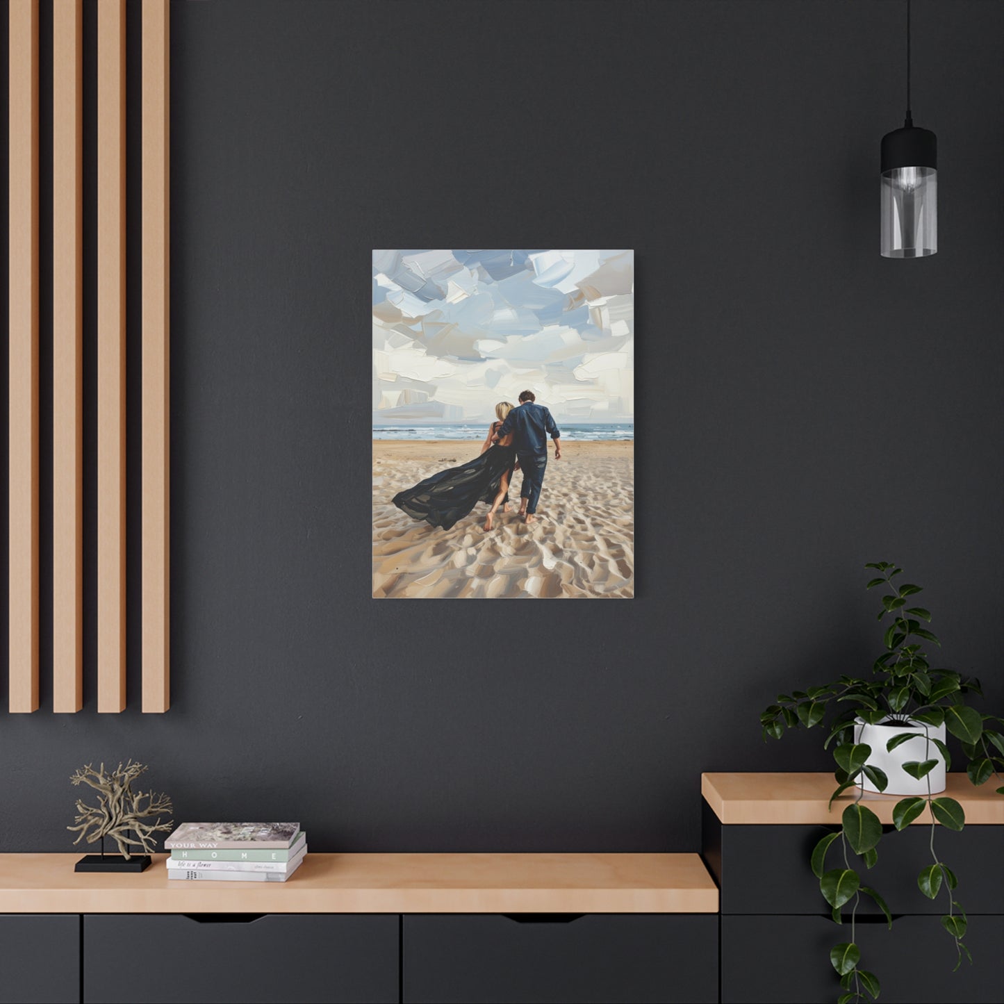 Beach Couple Canvas Print — Romantic Seaside Wall Art, Matte Stretched 1.25"